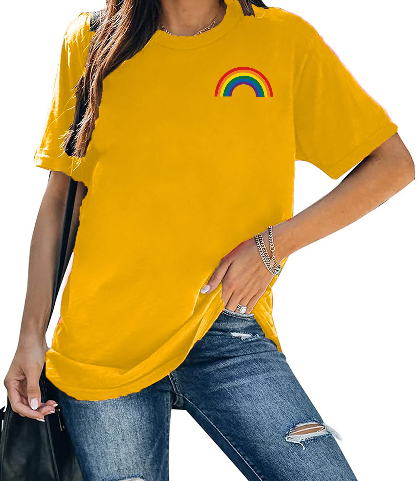 Pride T-Shirts for Women - Rainbow Heart Graphic Tees | LGBT Casual Short Sleeve Tops for Everyday Wear & Pride Events