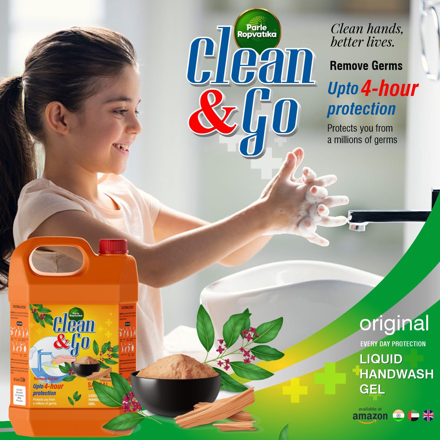 Parle Ropvatika Clean&Go Foaming Hand Wash - Sandal Scented, 5 Liter Bulk Refill | Antibacterial Liquid Soap for Home, Kitchen & Office Use