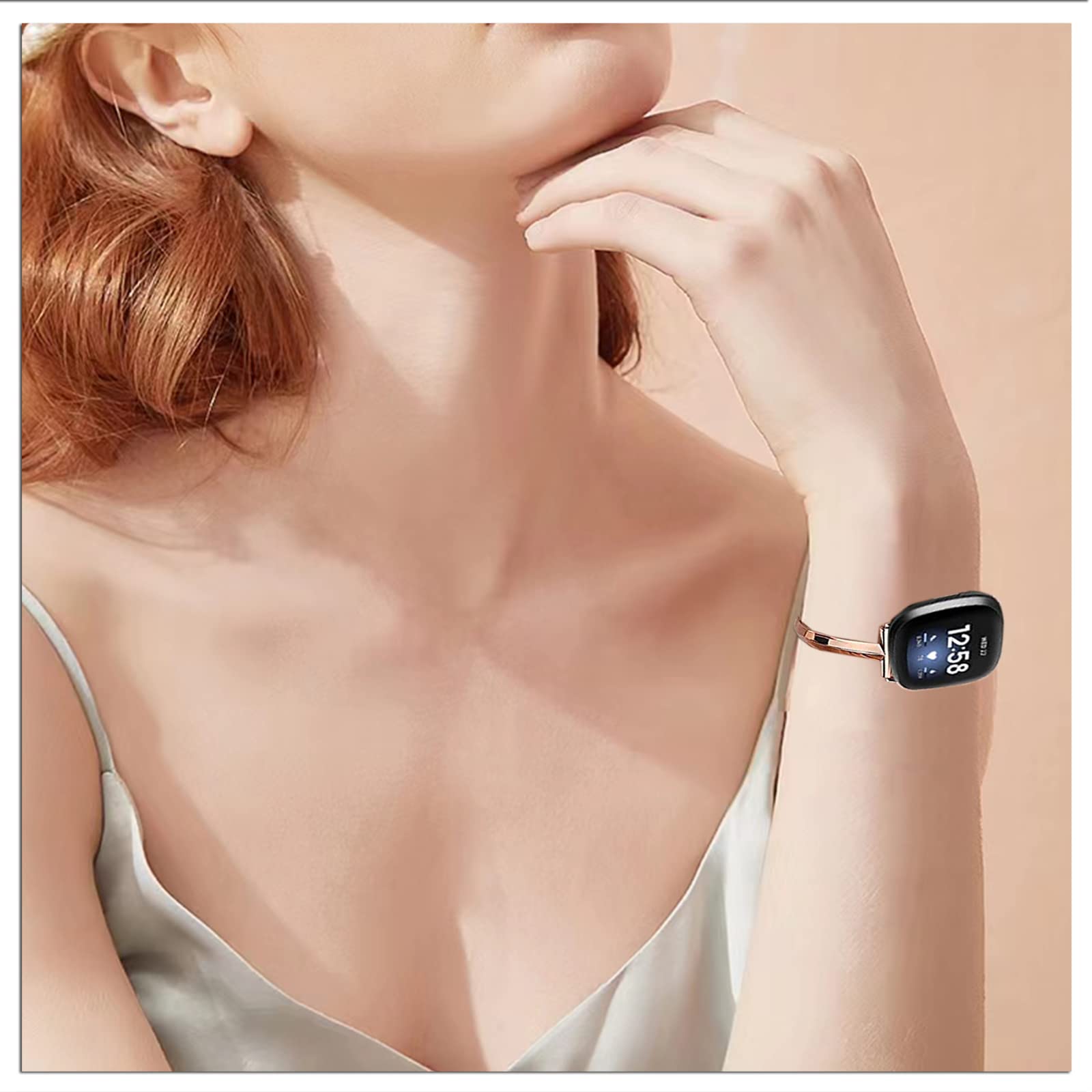 Premium Stainless Steel Jewelry Bracelet Band for Fitbit Versa 4/Versa 3/Sense 2/Sense - Luxury Dressy Chain Link Replacement Strap - Elegant Accessory for Work, Parties & Special Occasions