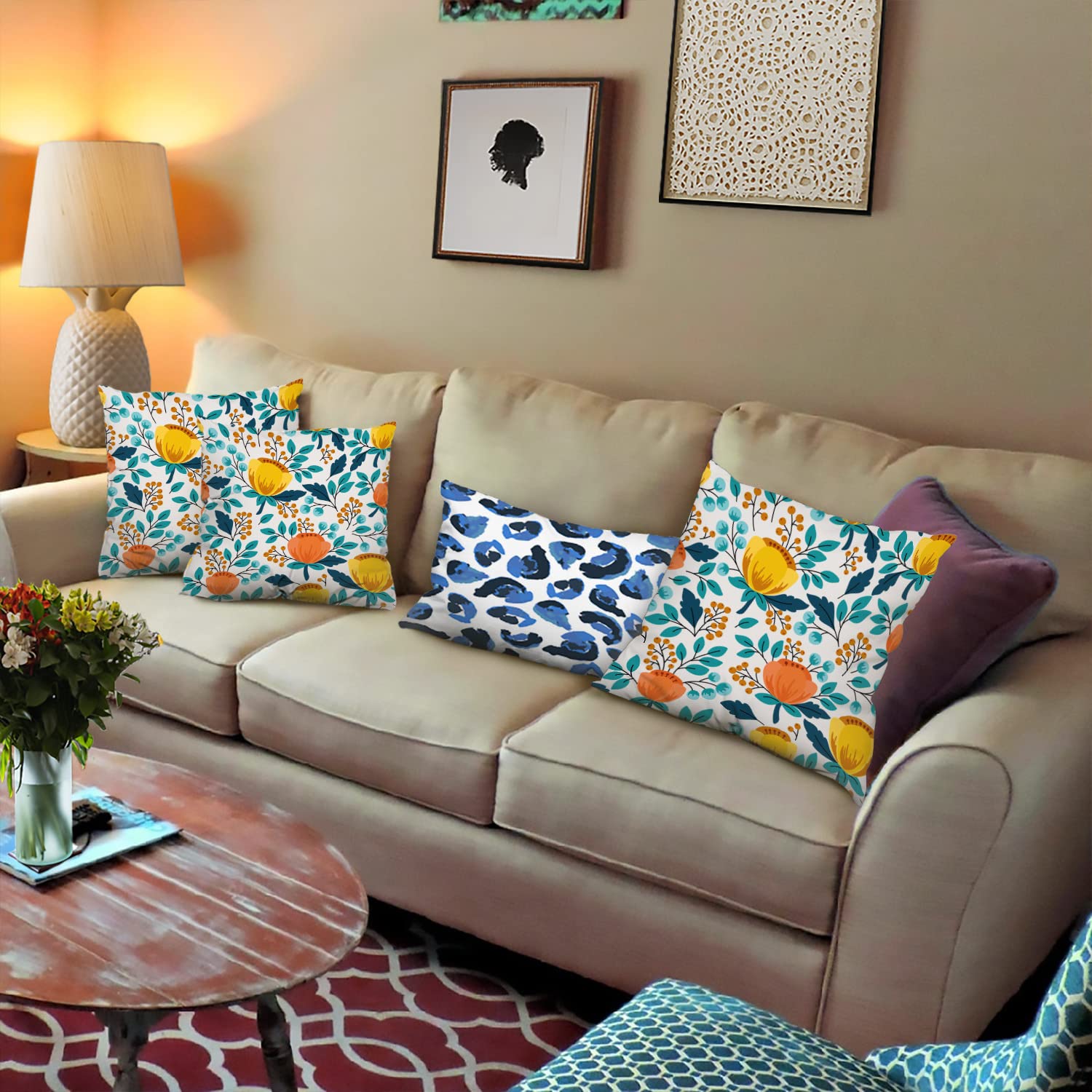 Shrahala Modern Fun Pattern Pillow Covers - Elegant Seamless Design Decorative Throw Pillowcases 18x18 Inch (45x45cm) Set of 2 for Sofa, Bed, Living Room & Home Decor
