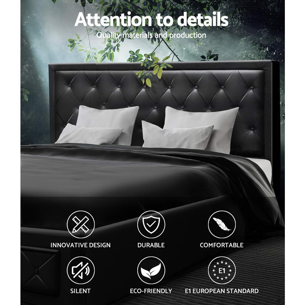 Bronte King Size Storage Bed Frame in Black - Modern Platform Bed with Underbed Drawers for Extra Storage, Perfect for Small Bedrooms & Master Suites