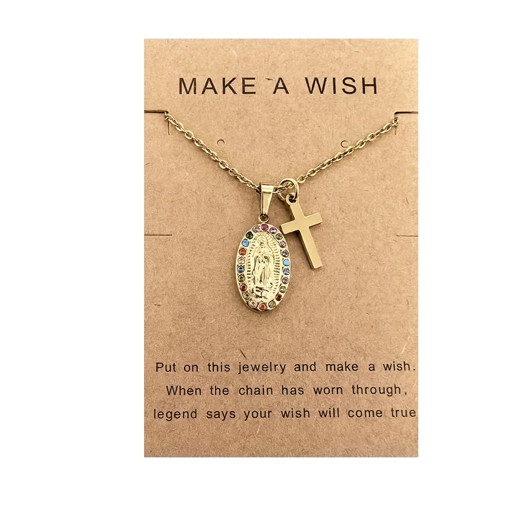 Stainless Steel Virgin Mary Necklace - Religious Miraculous Medal Coin Pendant for Women & Men - Christian Jewelry Gift for Christmas, Baptism, First Communion & Daily Wear
