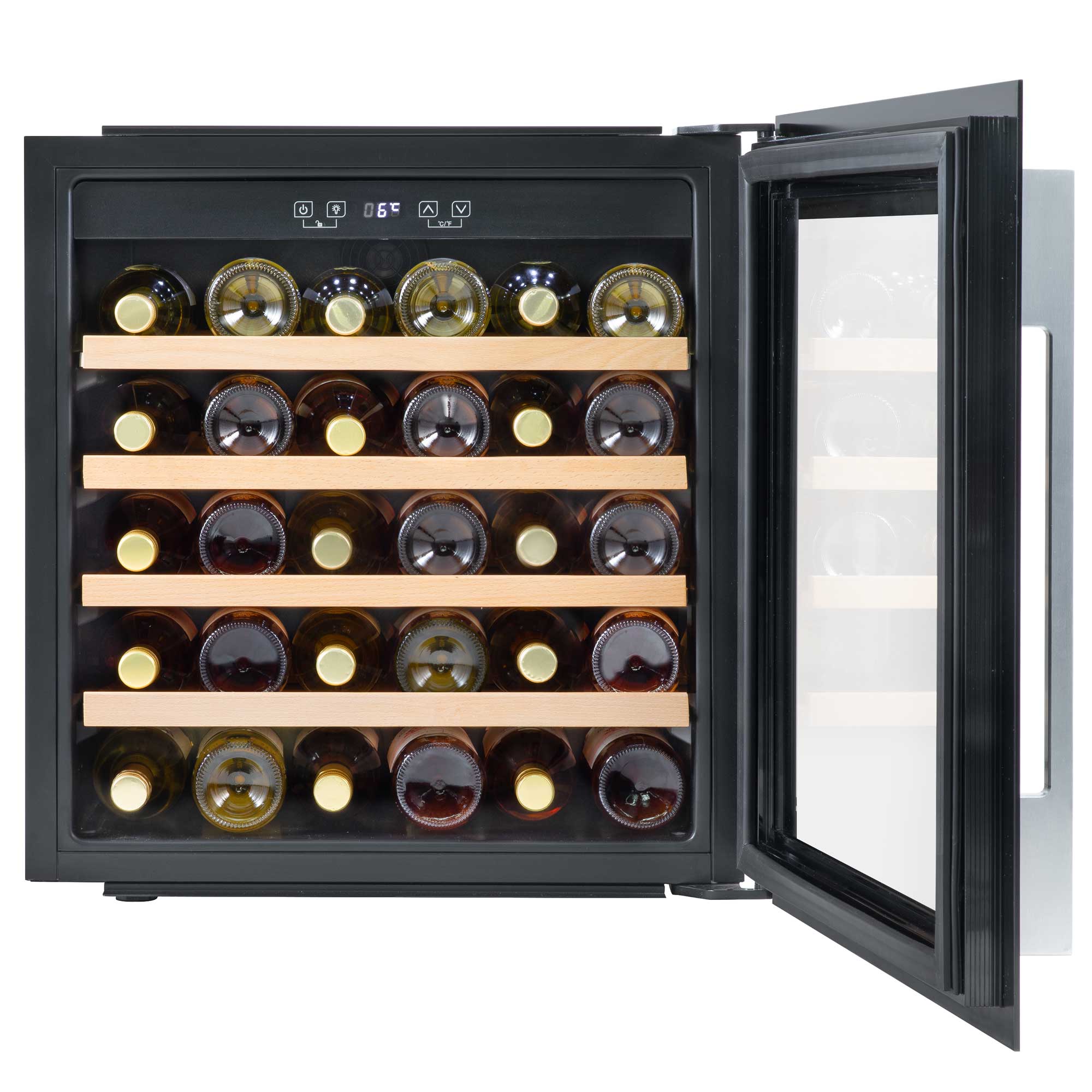 60cm Built-In 36 Bottle Wine Cooler Refrigerator with Beech Wood Shelves - Black DH206 | Perfect for Home Bars, Restaurants & Wine Cellars | Energy Efficient Cooling for Optimal Wine Storage