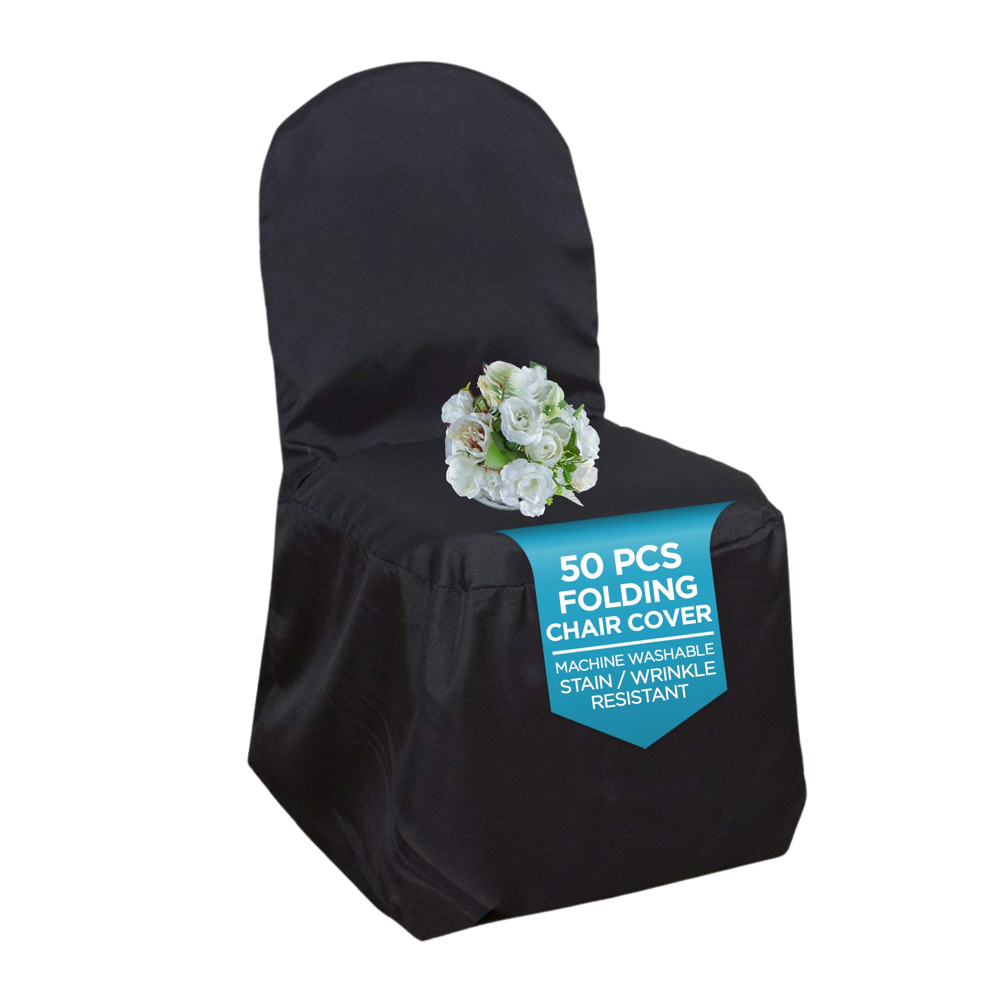 Premium Polyester Banquet Chair Covers - 50pcs Black for Wedding & Party Decor