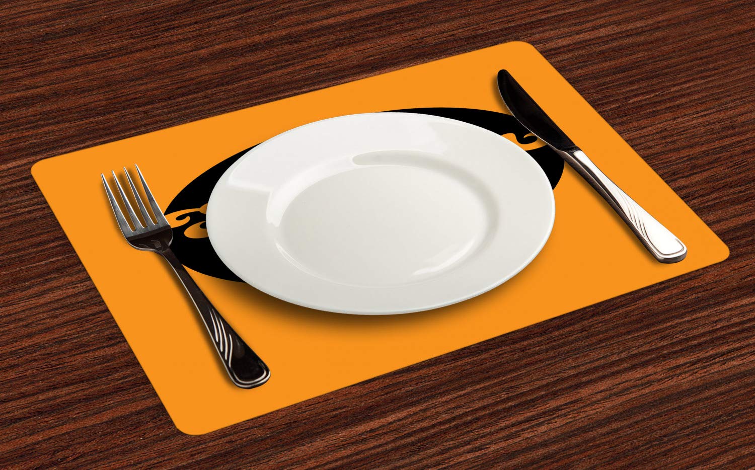 Ambesonne Soul Man Place Mats Set of 4 - Retro Jazz Inspired Washable Fabric Dining Table Mats with Cool Afro Portrait Design, Standard Size in Marigold & Dark Grey - Perfect for Dinner Parties, Jazz Themed Events & Retro Home Decor