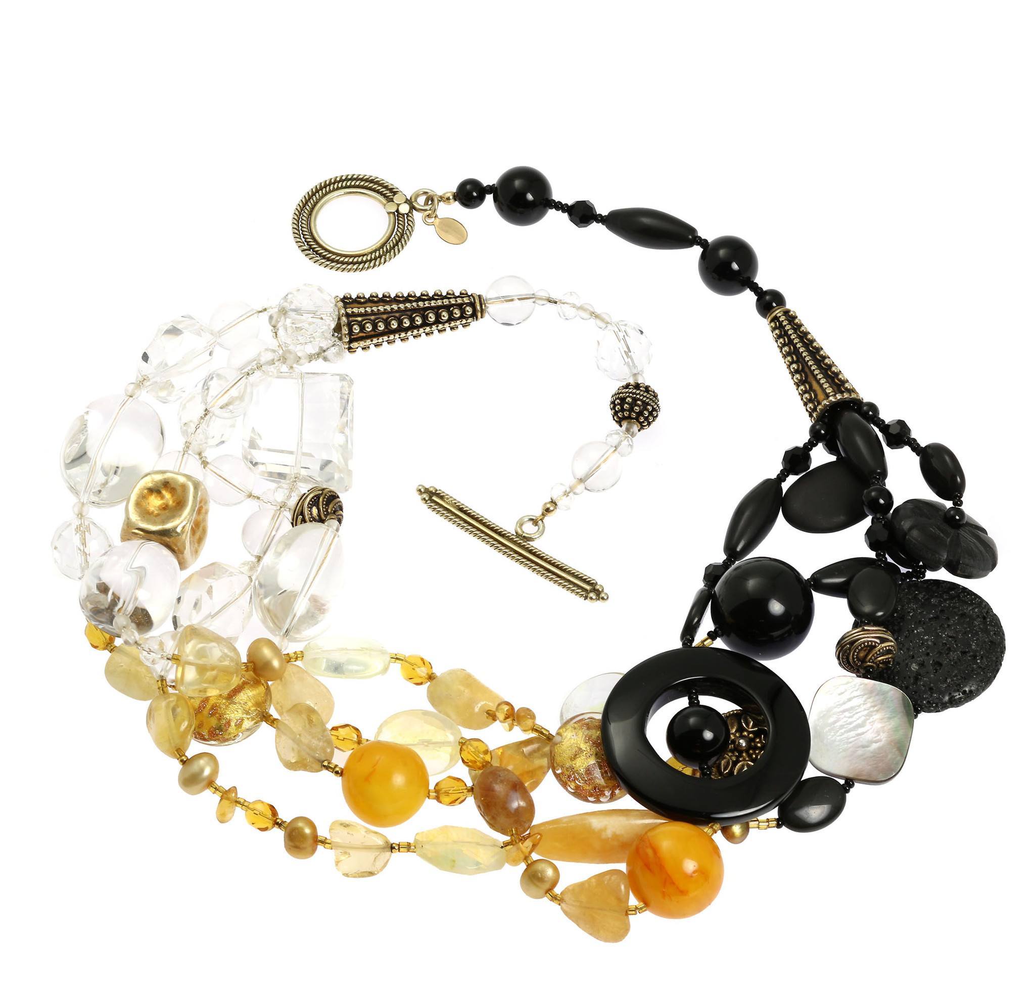 Natural Crystal Quartz Onyx Amber Beaded Gemstone Necklace for Women - Elegant Handmade Jewelry for Meditation, Yoga & Spiritual Healing