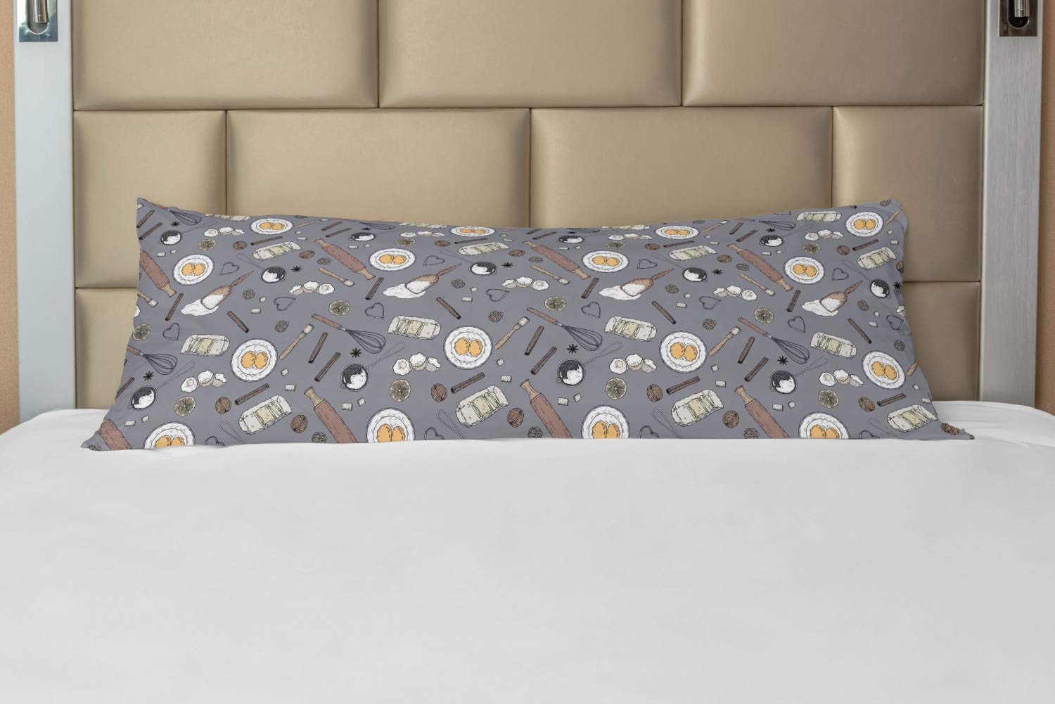 Ambesonne Bakery Body Pillow Case Cover with Zipper - Top View of Various Baking Ingredients & Items - Decorative Long Pillowcase 21