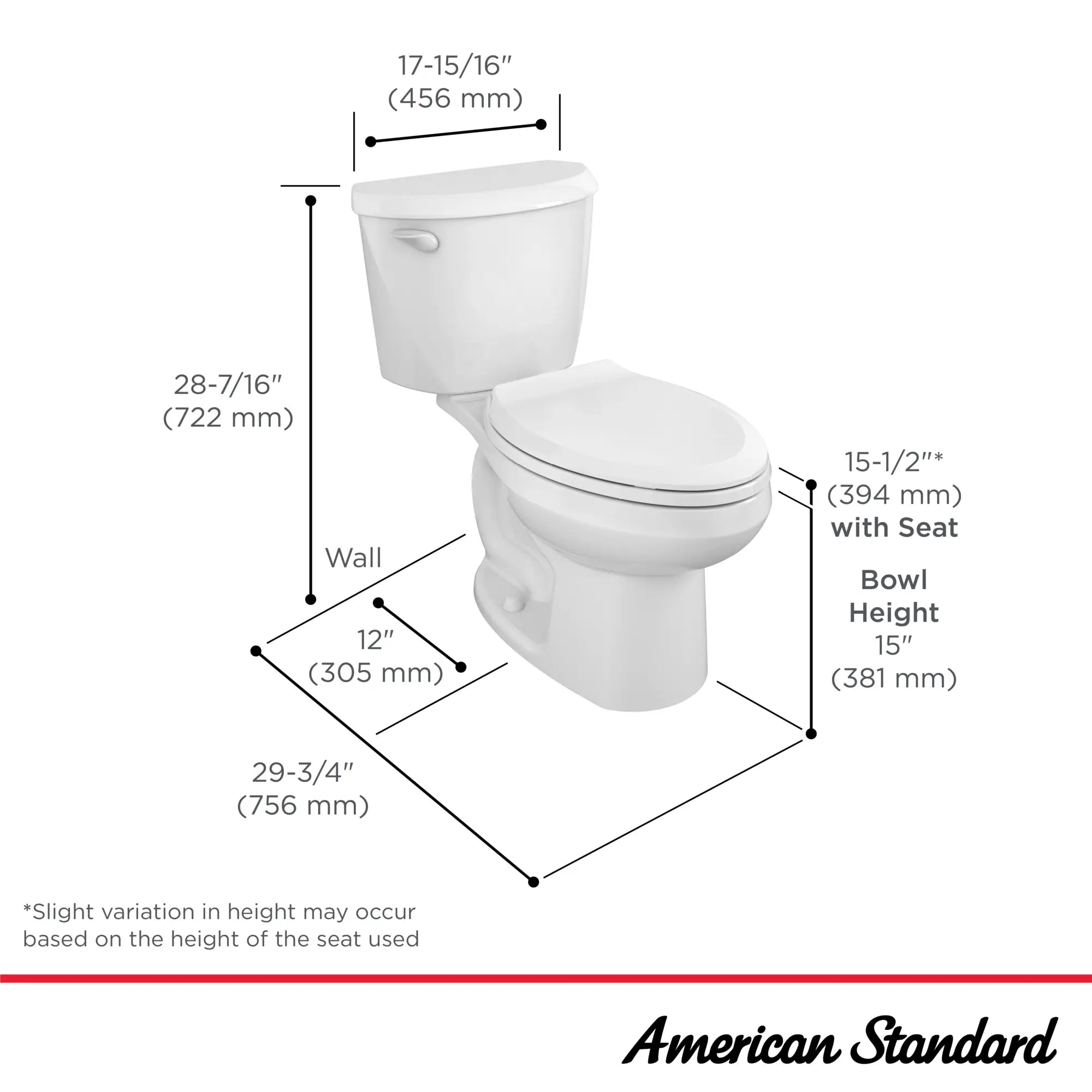 Colony® 3 Two-Piece 1.6 GPF/6.0 LPF Standard Height Elongated Toilet Bowl Without Seat - Water Efficient Bathroom Toilet for Home & Commercial Use