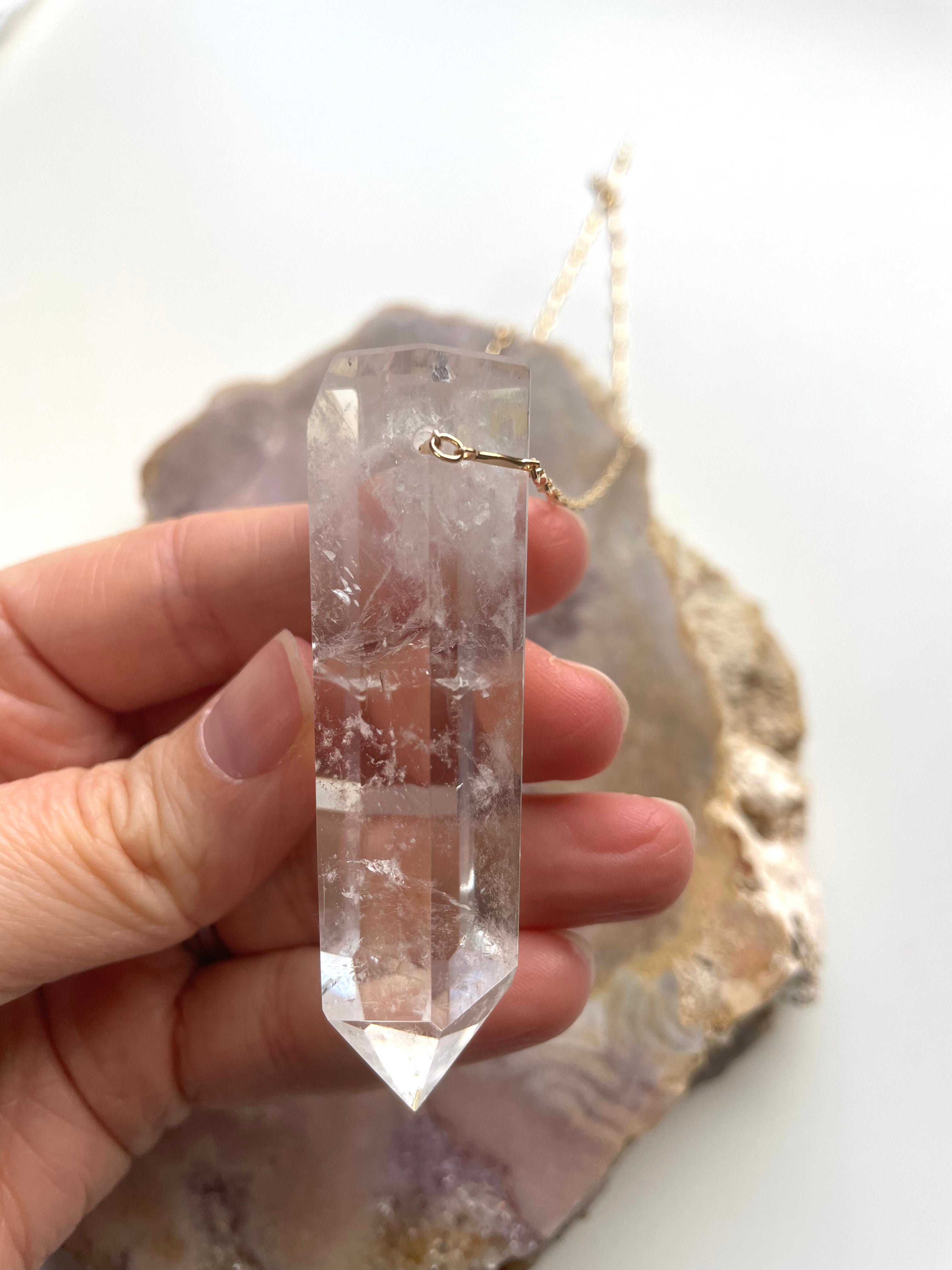 Extra Large Chunky Clear Quartz Pendant Necklace - 14K Gold Filled Healing Crystal Jewelry for Meditation, Energy Cleansing & Spiritual Gifts