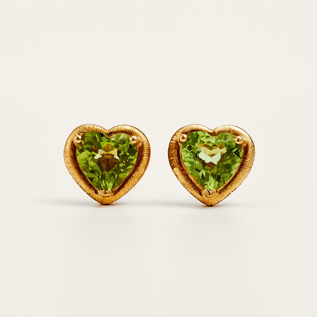 Charismatic Heart Gold Peridot Stud Earrings - Elegant 14K Gold Dainty Earrings for Women, Perfect Gift for Valentine's Day, Anniversary & Special Occasions