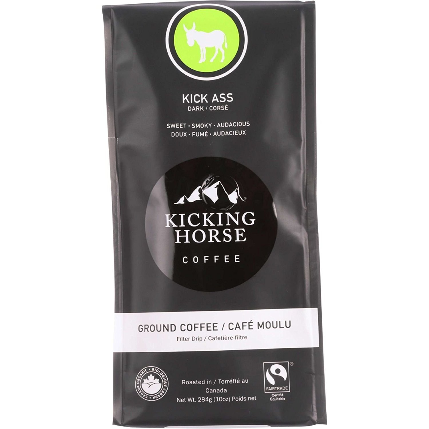 Kicking Horse Kick Ass Dark Roast Ground Coffee, 10 Ounce (6-Pack) - Bold & Rich Flavor for Home Brewing, Office Use & Camping Trips