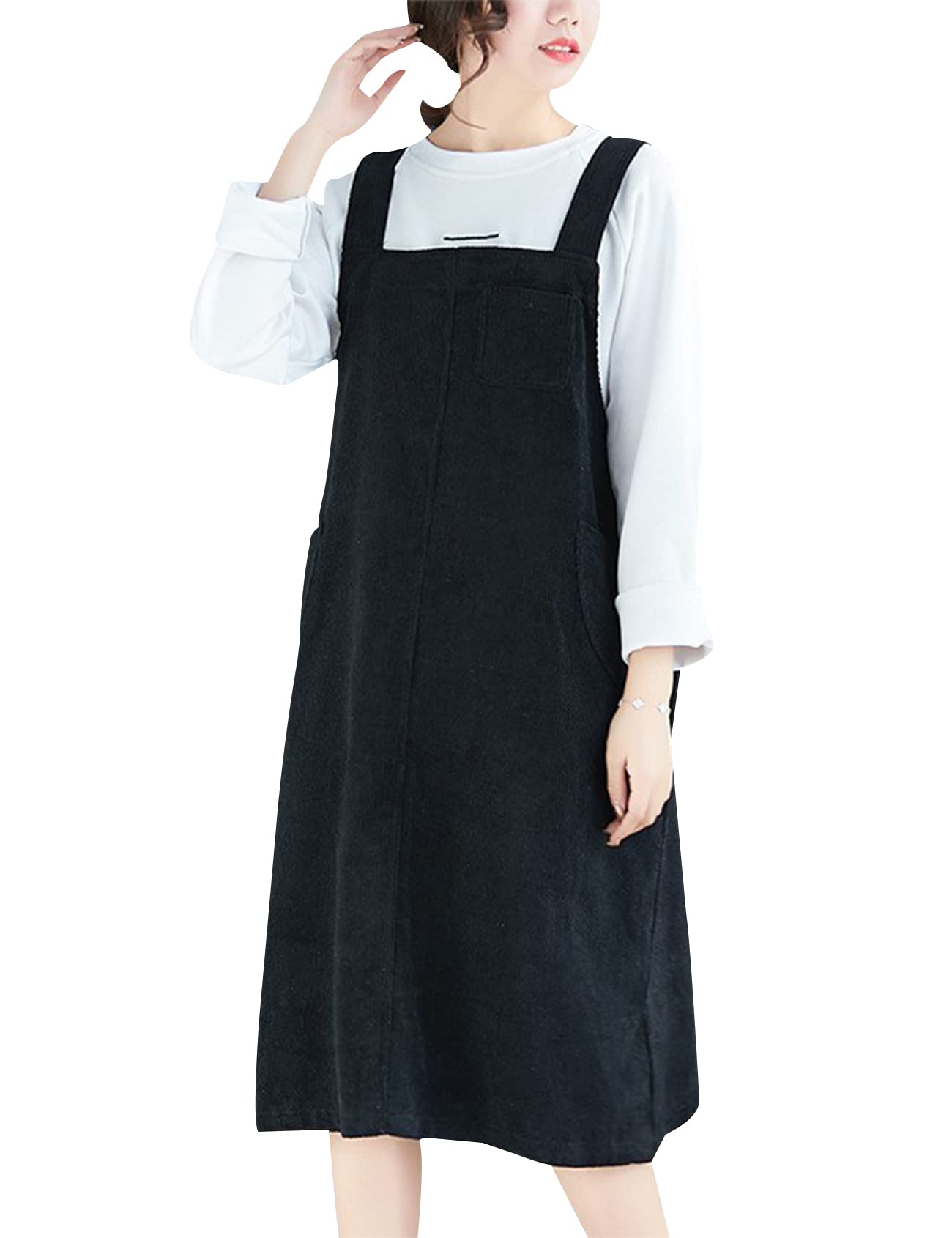 Arssm Women's A-Line Corduroy Pinafore Dress with Straps & Bib Pocket - Casual Overalls for Fall & Winter Outfits, Perfect for Work, Dates & Everyday Wear