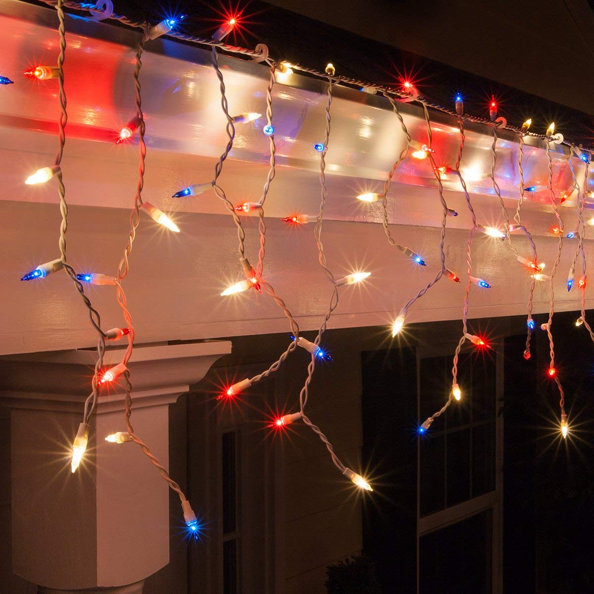 8.5 ft 150 LED Outdoor Patriotic String Lights - Red White Blue Icicle Lights for 4th of July, Memorial Day, Labor Day Decorations | Waterproof Holiday Lights for House, Yard, Garden, and Party Decor