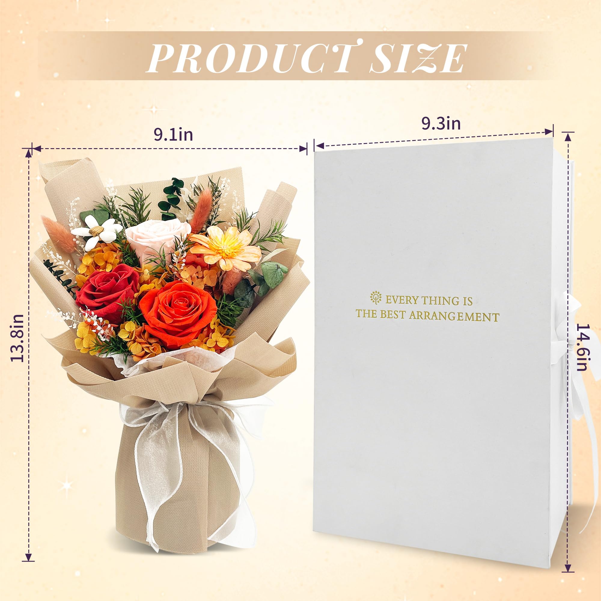 QOEAZY Preserved Rose Bouquet in Gift Box - Long Lasting Flowers for Delivery, Perfect Gift for Women, Mom, Grandma - Ideal for Birthdays, Anniversaries & Special Occasions