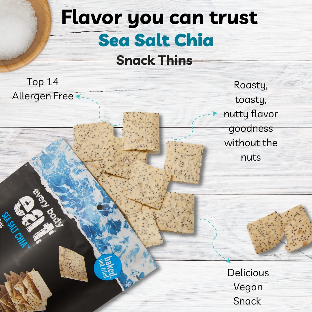 Every Body Eat Snack Thins - Gluten Free, Vegan Sea Salt Chia Crackers (Pack of 20) | Healthy School Lunch Snacks, Dairy Free Snacks for Kids & Adults | Perfect for On-the-Go, Office, and Picnics