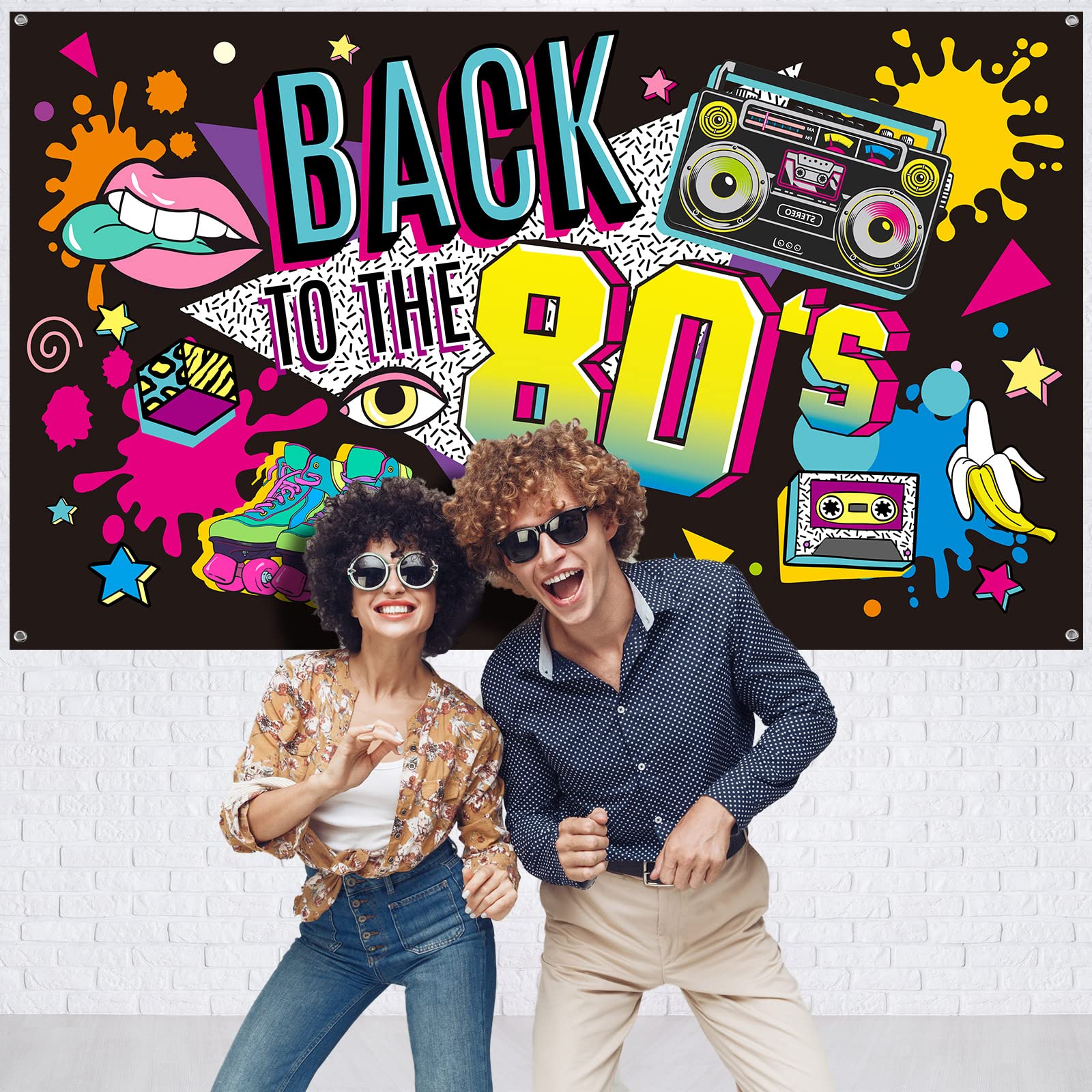 80's Party Banner Backdrop - 73x43 Inch Retro Photo Background for Events & Photography