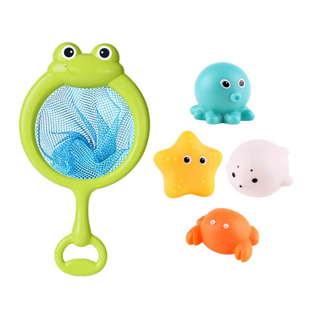 FAVOMOTO 4-Piece Fishing Net Bath Toy Set - Durable Plastic Kids Shower Toys for Bathtub Fun, Pool Play & Outdoor Water Activities