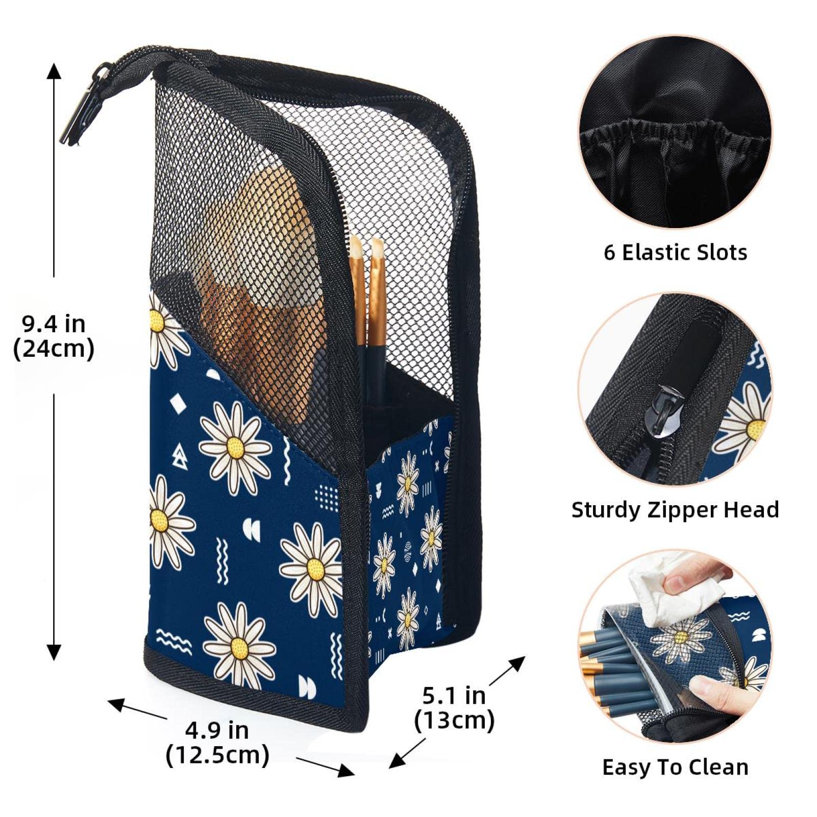 Premium 12-Piece Makeup Brush Organizer Bag - Daisy Blue Seamless Flowers Design, Portable Travel Cosmetic Brush Holder Case for Professional Makeup Artists & Beauty Enthusiasts | Perfect for Home, Travel & Salon Use