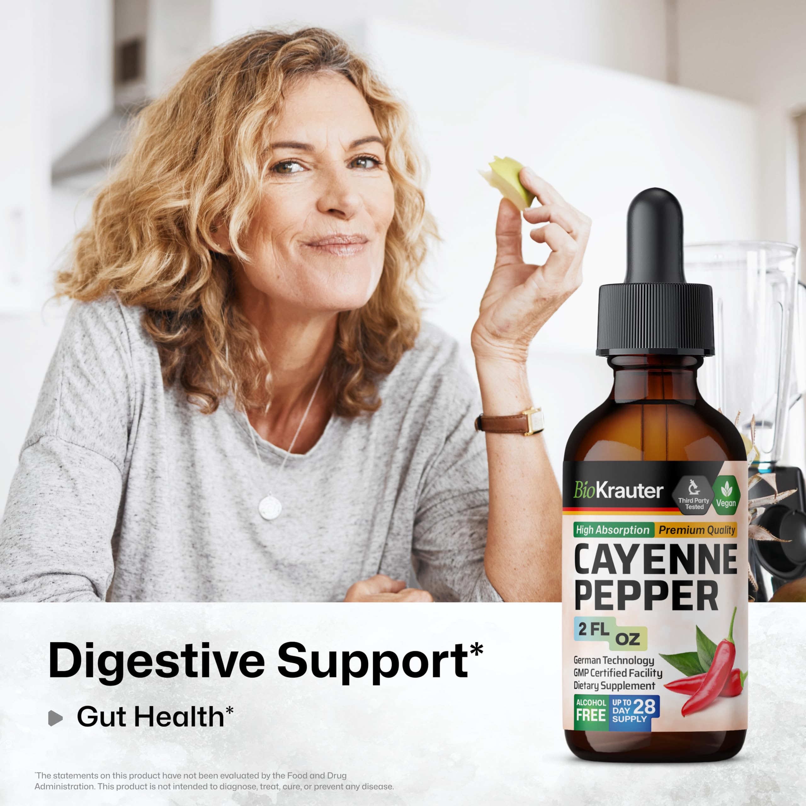 BIO KRAUTER Cayenne Pepper Drops - Natural Liquid Cayenne Pepper Supplement with Capsaicin Extract for Digestive Support - Vegan, Sugar-Free & Alcohol-Free Formula (2 Fl Oz) - Perfect for Cooking, Weight Management & Immune Boosting