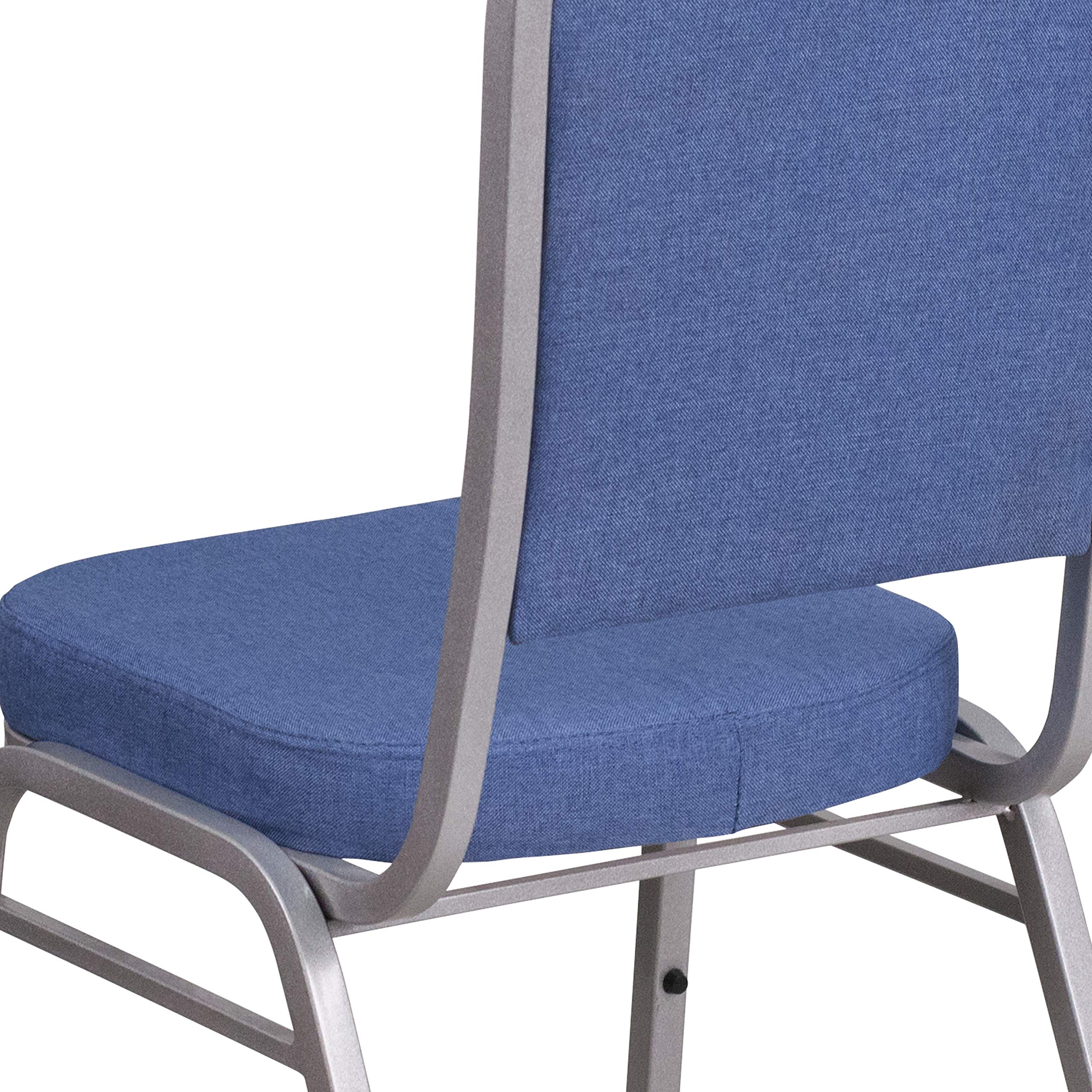 EMMA + OLIVER 4 Pack Blue Fabric Crown Back Stacking Banquet Chairs with Silver Frame - Perfect for Weddings, Events & Home Dining