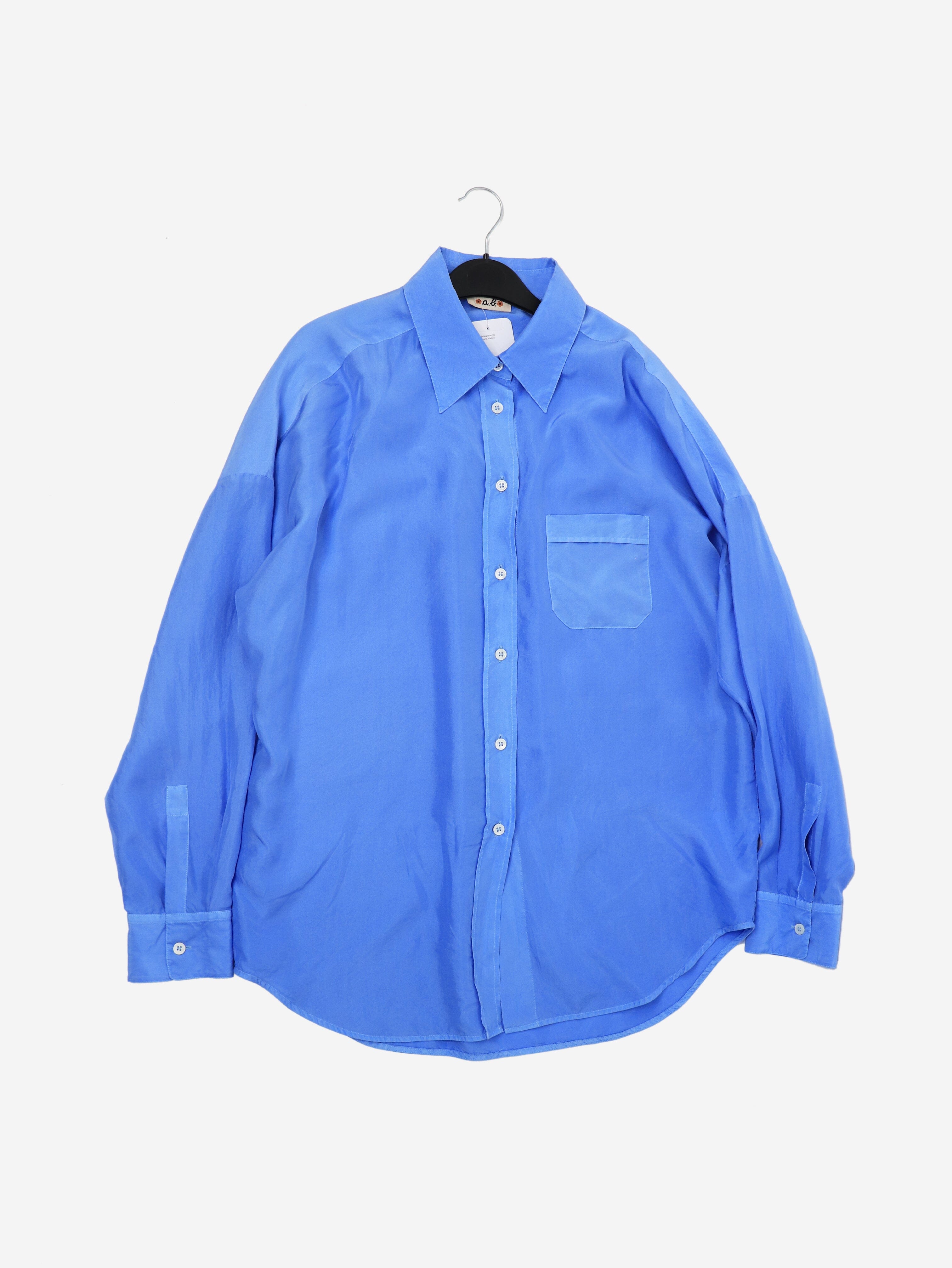 Elegant Blue Silk Shirt for Women - UK Size 14 | Premium Quality Formal & Casual Wear for Office, Party & Special Occasions