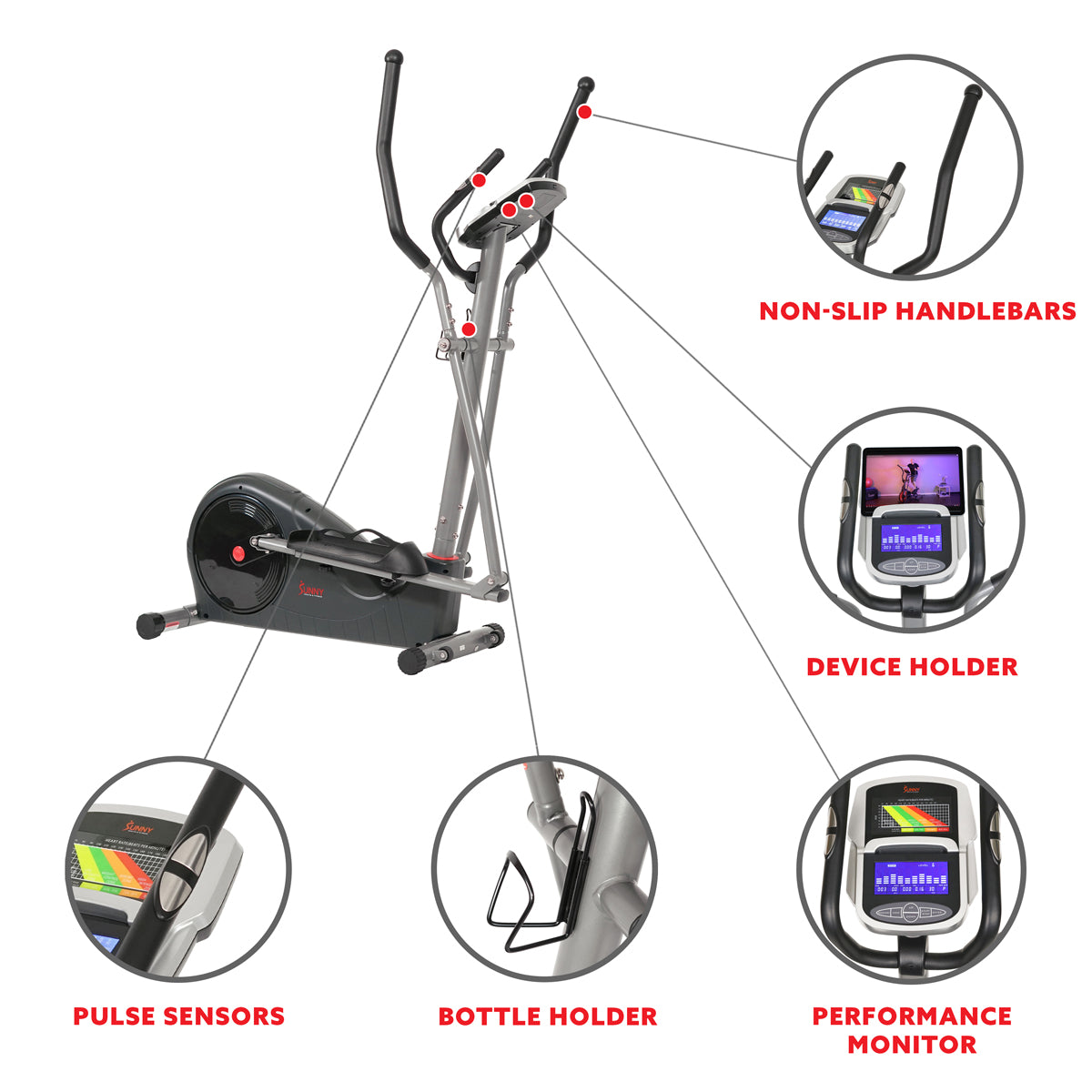 Magnetic Elliptical Trainer Machine - 12 Pre-Programmed Workouts for Home Gym Cardio Exercise | Perfect for Small Spaces & Full-Body Workout