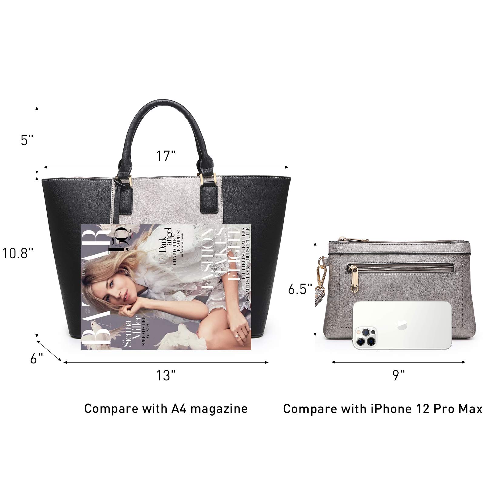 MKP Women's Two-Tone Large Tote Bag with Top Handle - Stylish Satchel Handbag Purse Set of 2 Pieces for Work, Travel & Everyday Use