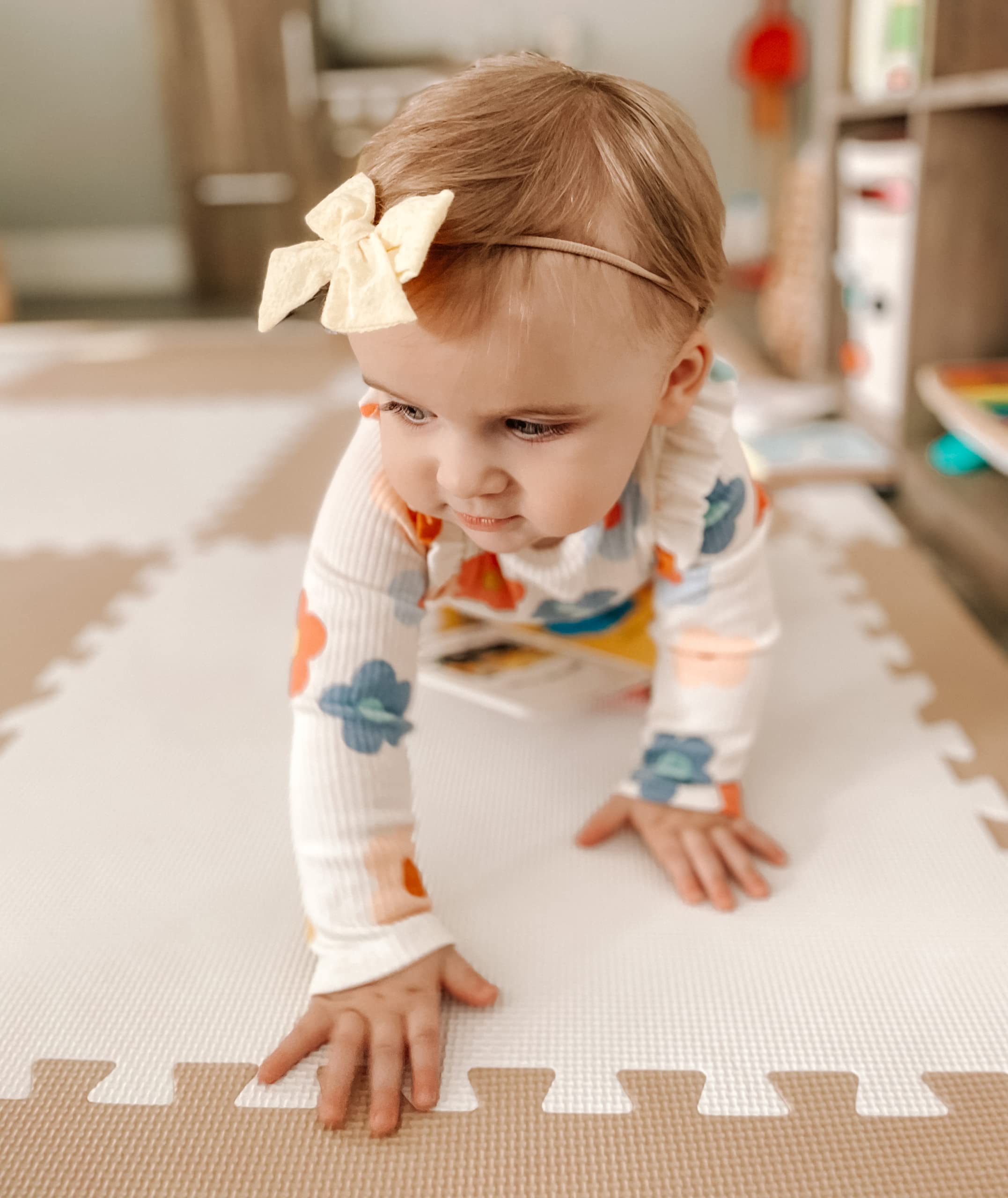 **Extra Large Baby Play Mat - 74x74 Inches Non-Toxic Foam Floor Tiles for Infants & Toddlers | Thick Interlocking Puzzle Playmat for Crawling, Tummy Time & Learning Activities (Beige/White) - Perfect for Nursery, Daycare & Playroom**