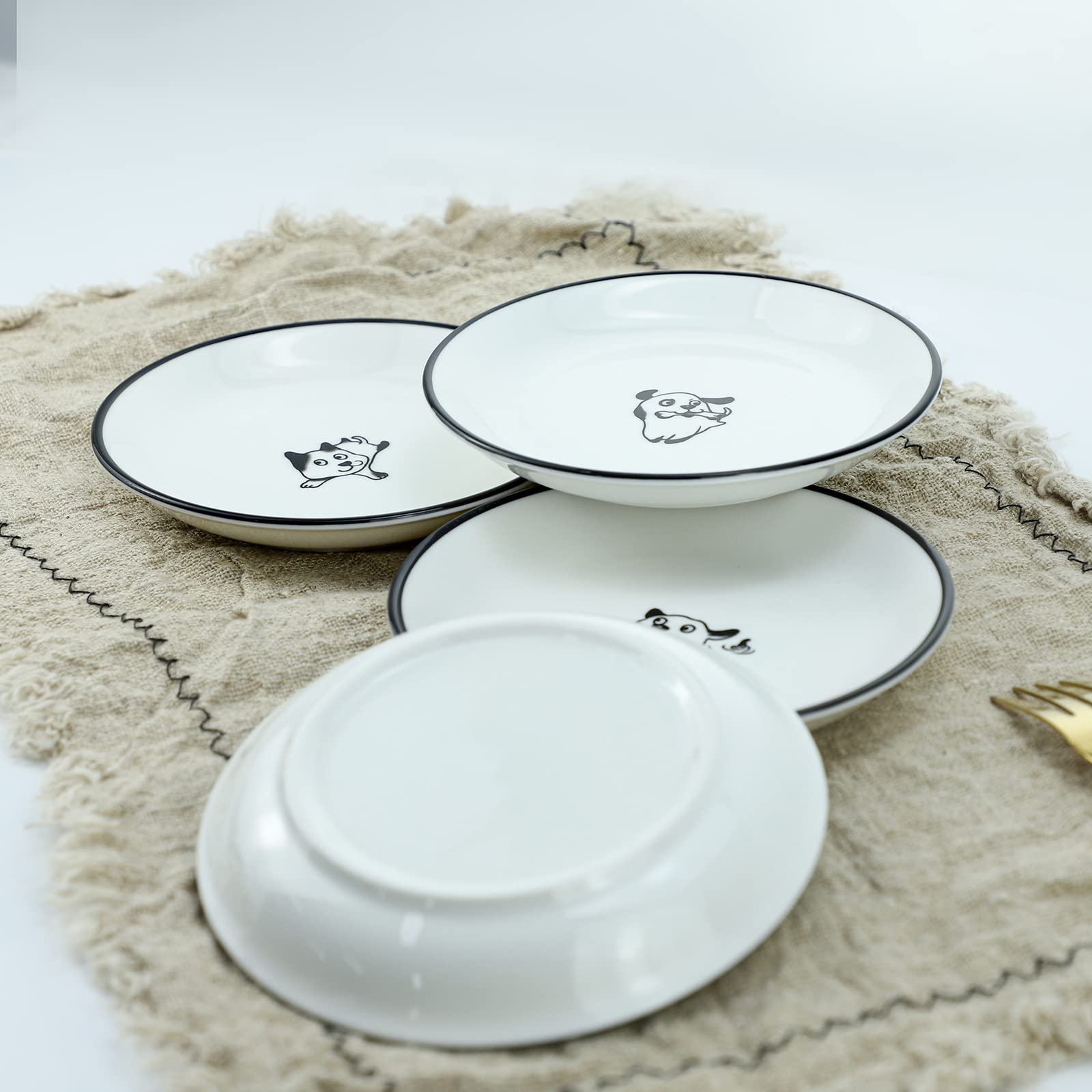 Happy Dog Ceramic Bowls Set of 4 - Seasoning Dishes & Appetizer Plates for Kitchen & Dining