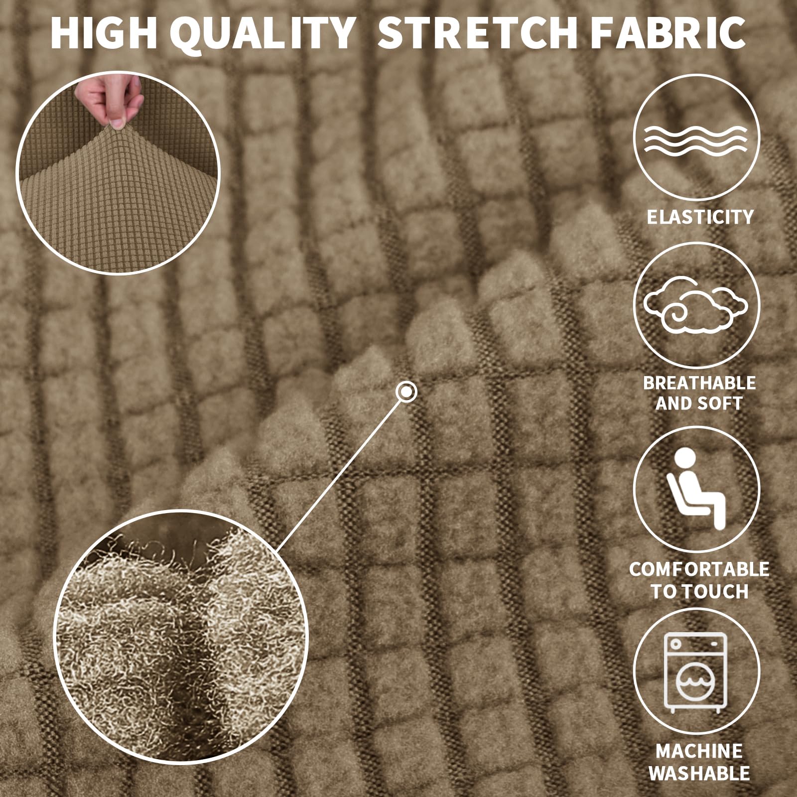 JIVINER Stretch Sofa Cover for 3-Cushion Couches - Extra Large 1-Piece Elastic Slipcover with Anti-Slip Bottom, Furniture Protector for Pets (Brown, XL) - Perfect for Living Room, Family Room & Pet-Friendly Homes