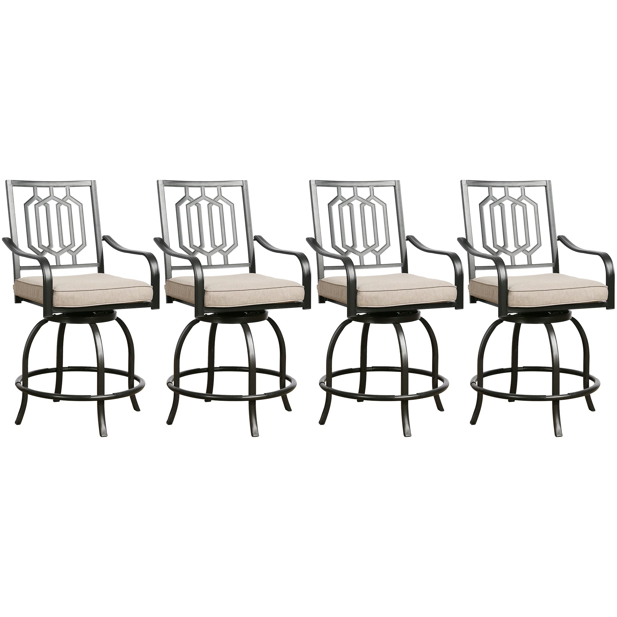 Outdoor Bar Stools Set of 4 - Swivel Metal Counter Height Patio Chairs with All-Weather Cushions, Beige - Perfect for Backyard, Poolside & Outdoor Dining