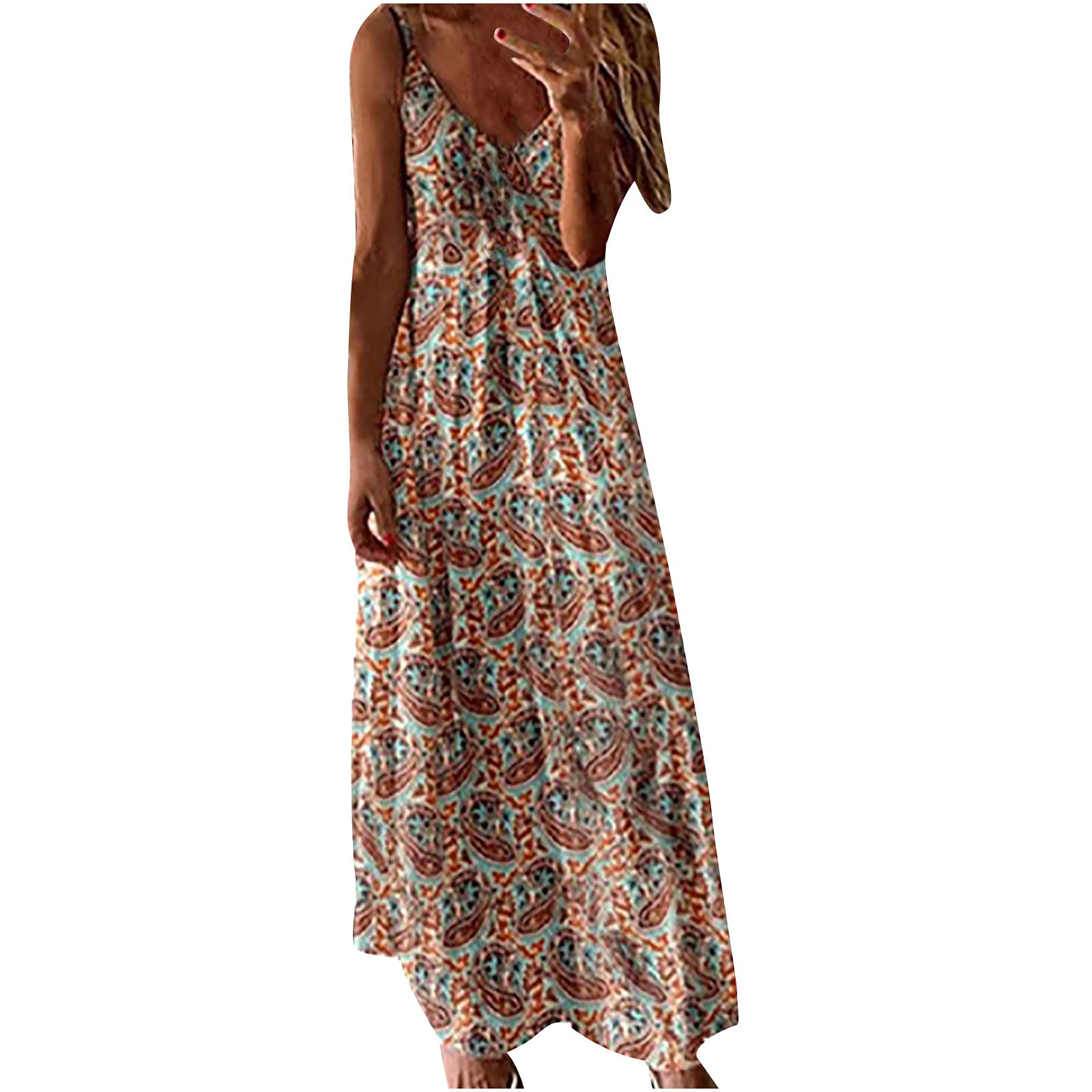 Anuyalue Women's Summer Dresses 2023 - Casual Sleeveless Spaghetti Strap Maxi Dress, Boho Floral Beach Dress with Sexy V-Neck | Perfect for Vacations, Beach Parties & Summer Outings