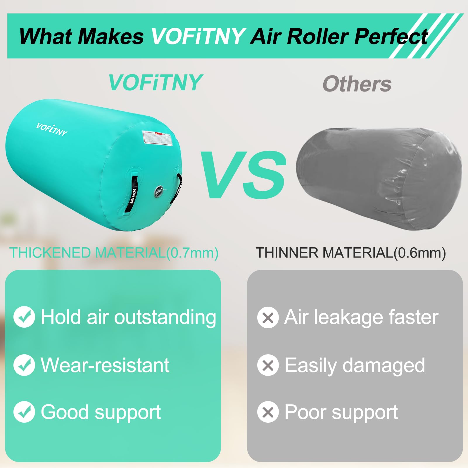 VOFiTNY Inflatable Gymnastics Air Mat - Foldable Tumbling Track with Air Barrel & Octagon Mat | Includes Electric Pump for Home, Gym & Backyard Training | Perfect for Cheerleading, Yoga & Kids Play