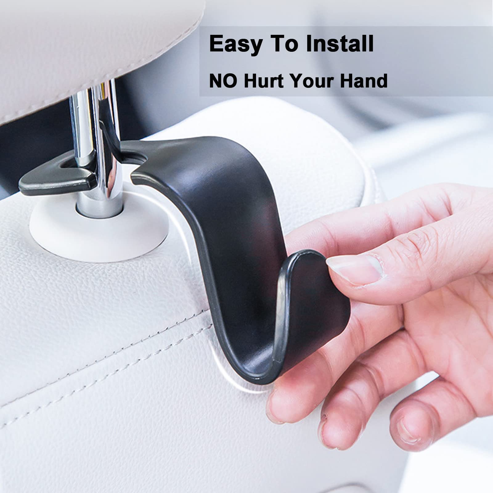 4 Pack Car Seat Headrest Hooks - Heavy Duty Backseat Organizer for Purses, Bags, Clothes & Water Bottles - Perfect Car Accessories for Road Trips & Daily Commute