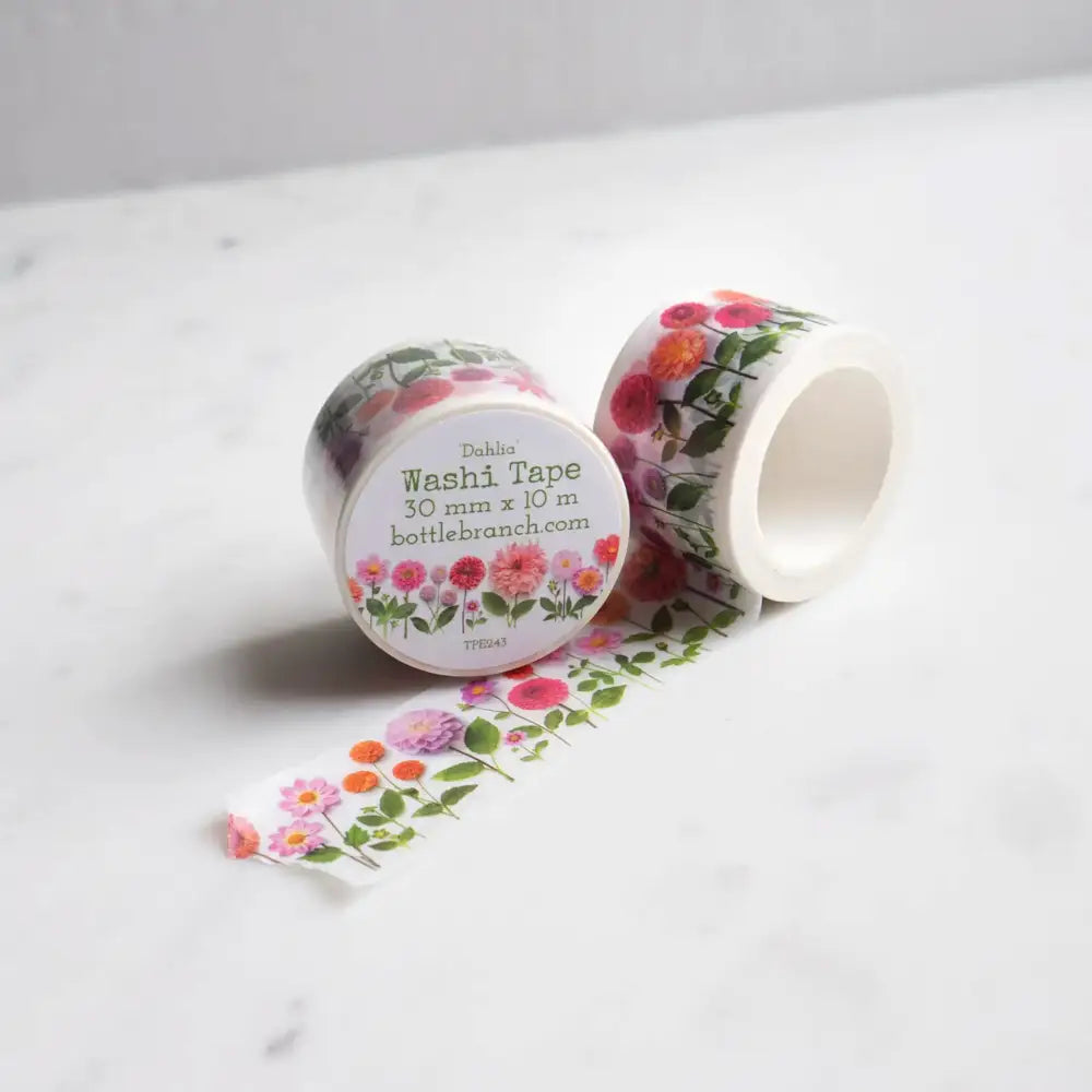 Dahlias Bottle Brush Washi Tape - Decorative Floral Scrapbooking Tape for DIY Crafts, Journaling, Gift Wrapping & Home Decor