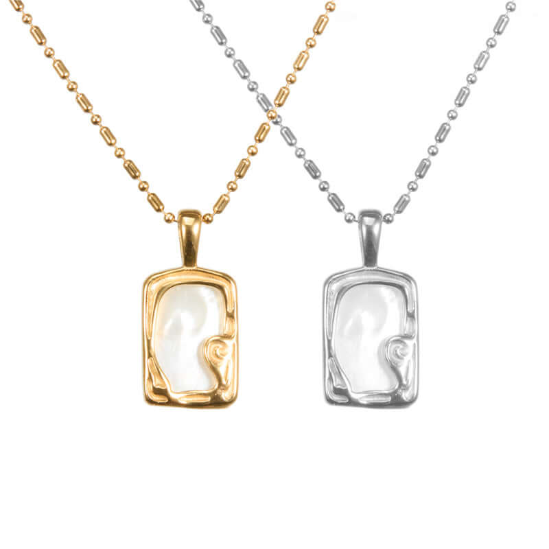 Vintage Mother of Pearl Pendant Necklace with Gold Frame | Elegant Jewelry for Women | Perfect for Weddings, Parties & Special Occasions | HN2121