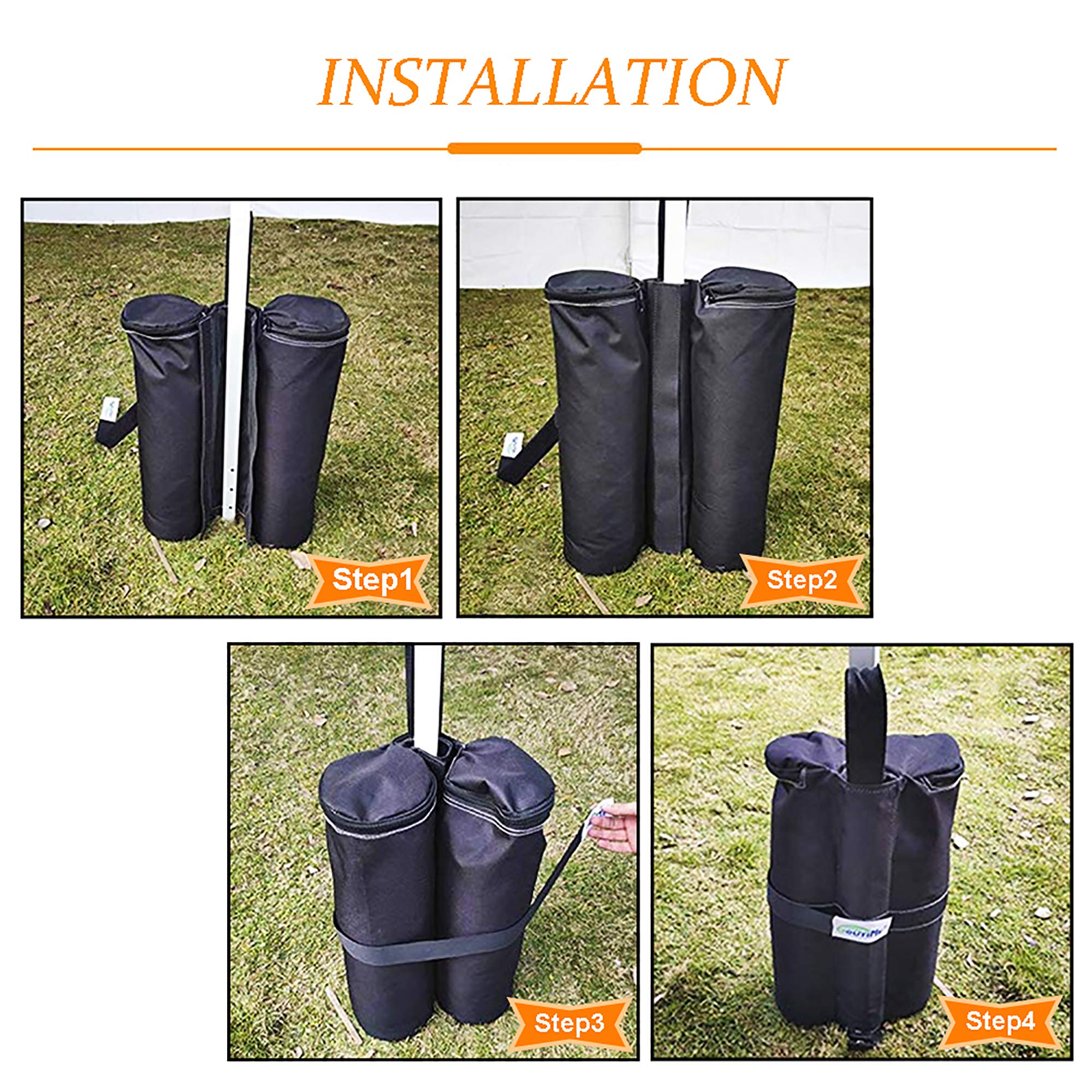 Goutime 4-Pack Heavy Duty Canopy Weights (160lbs) - Sand Bags for Outdoor Pop Up Tents, Gazebos & Sun Shelters - Perfect for Beach, Camping, Backyard Parties & Events - Black
