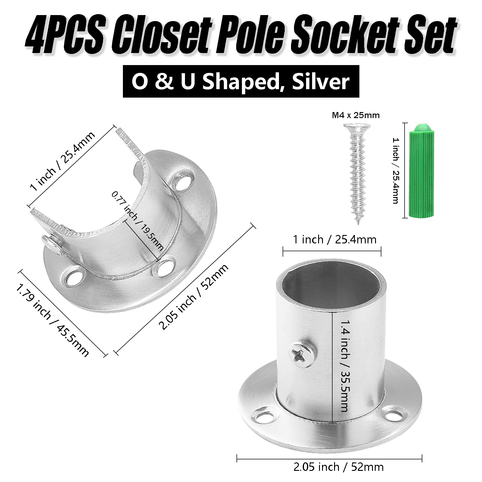 4PCS Heavy Duty Stainless Steel Closet Rod Bracket Set - 1