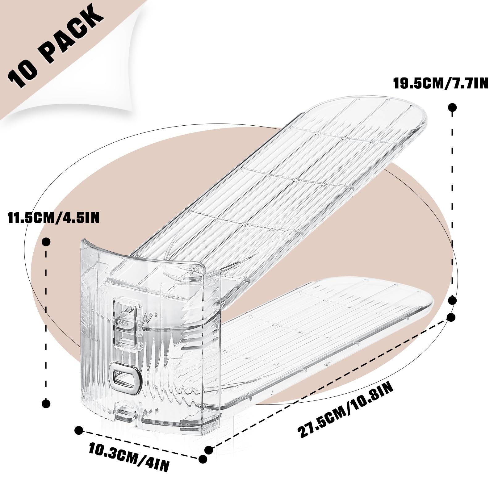 10-Pack Adjustable Transparent Shoe Stackers - Double Layer Shoe Rack Organizer for Closet Space Saving | Perfect for Sneakers, Heels & Boots Storage in Small Spaces