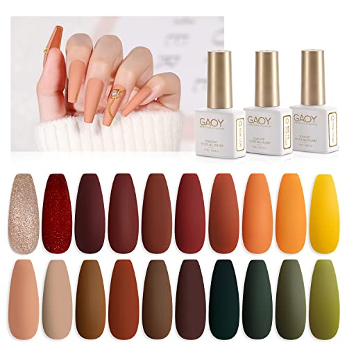 GAOY 23 Pcs Fall Gel Nail Polish Kit - UV LED Soak Off Gel Polish Set with Glossy & Matte Top Coat, Base Coat for DIY Nail Art | Perfect for Home Manicures, Salon Quality Nails & Gift Giving