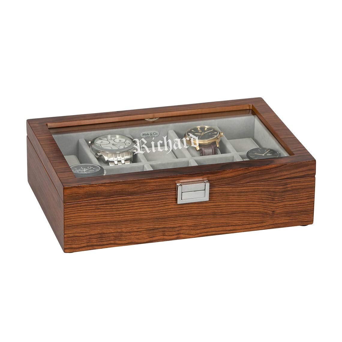 Personalized Wooden Watch Box with Glass Top - Custom Engraved Men's Watch Organizer for Jewelry & Accessories | Perfect Gift for Watch Collectors & Anniversary Presents
