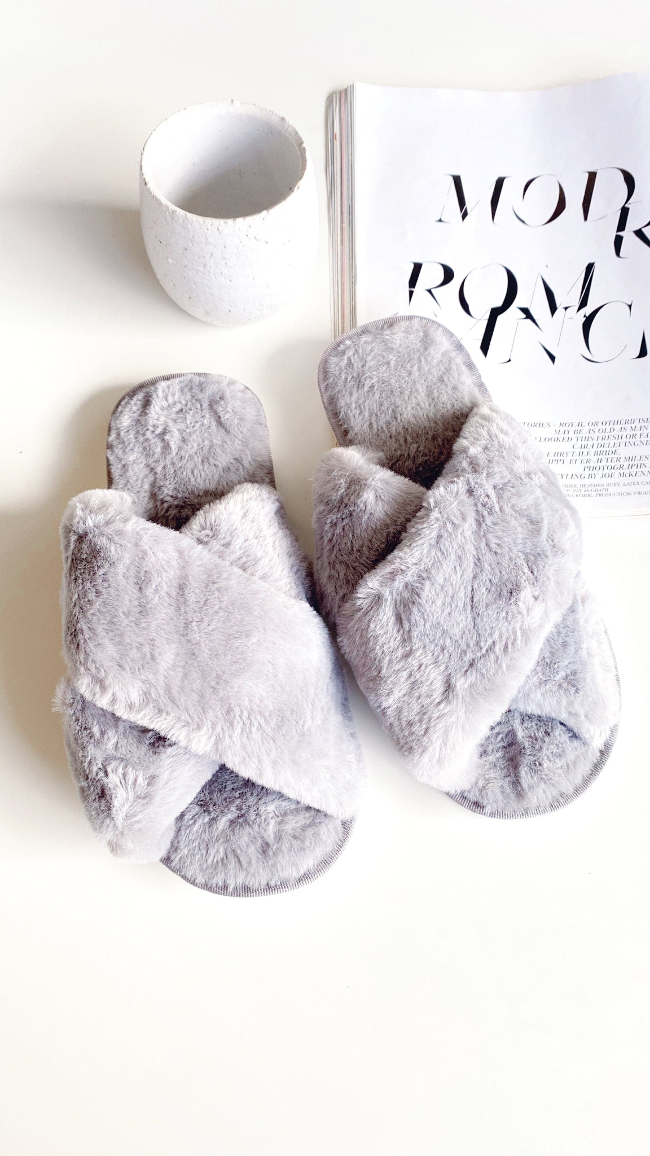 Jessica Fluffy Slippers for Women - Cozy Grey House Shoes with Soft Plush Lining - Perfect for Indoor Comfort, Relaxing at Home & Winter Warmth