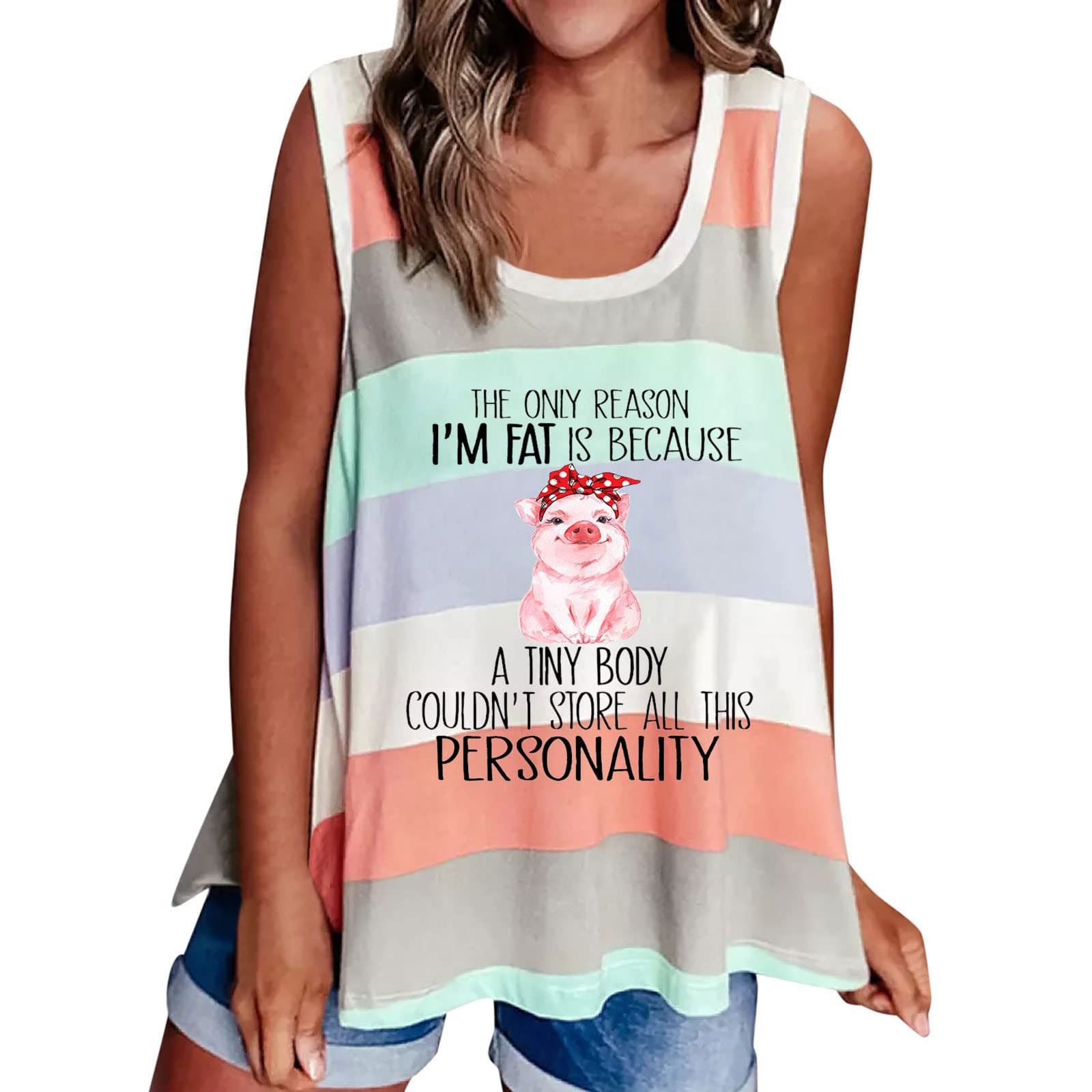 Women's Striped Letter Print Tank Top - Summer Sleeveless Tee for Casual Wear