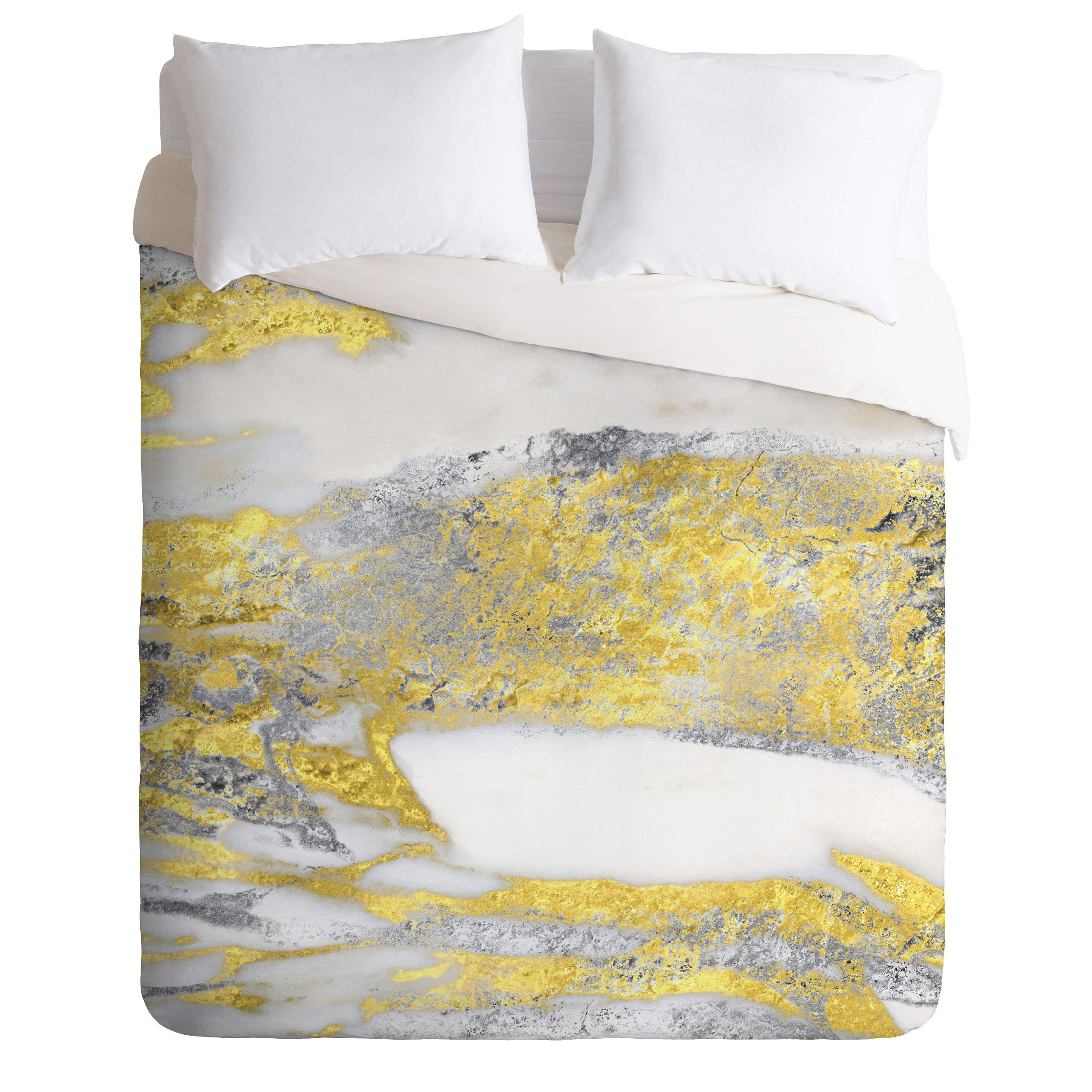Sheila Wenzel-Ganny Silver and Gold Marble Design Comforter Set with Pillowcases - Queen/Full Size Bedding for Modern Bedroom Decor
