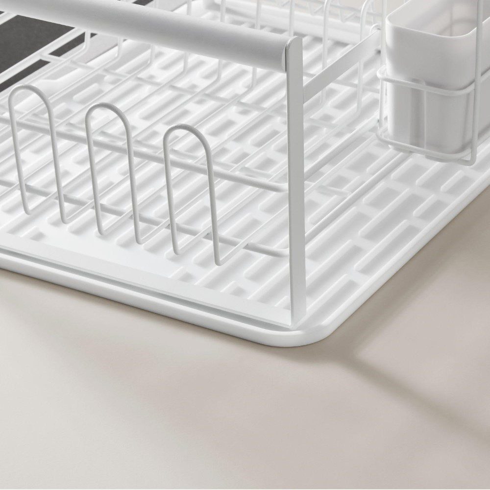 DESIGNSTUFF White Dish Drying Rack with Removable Utensil Holders - Space Saving Countertop Organizer for Kitchen, Dining Room & Small Apartments