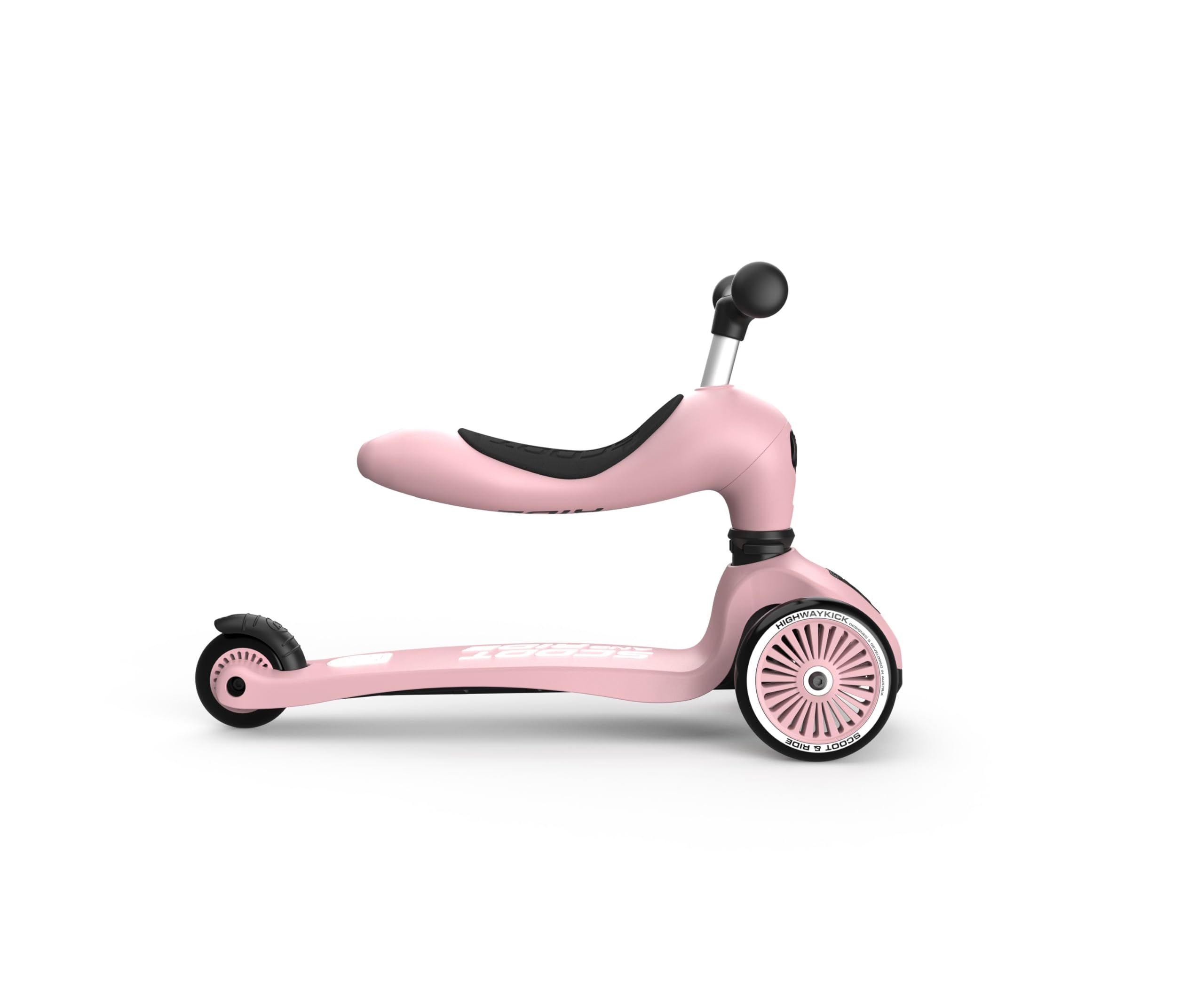 Scoot & Ride Highwaykick 1 2-in-1 Ride-On & Stand Scooter for Toddlers Ages 1-5 | Convertible Kids Scooter with Adjustable Handle | Rose Pink | Perfect for Indoor Play, Outdoor Park Adventures & Learning Balance