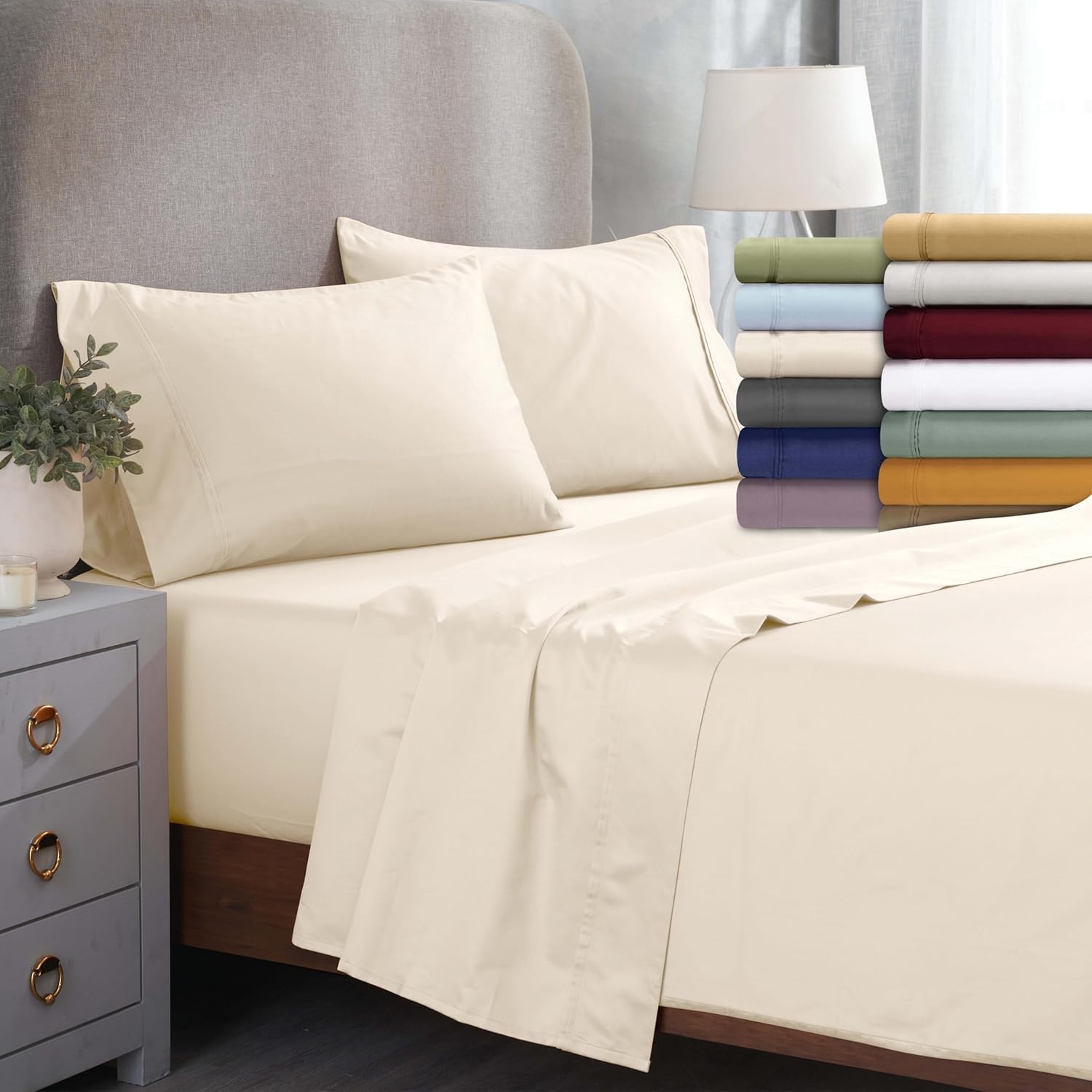 Premium 1500-Thread Count 100% Egyptian Cotton Sheet Set - King Size, Deep Pocket, Solid Sage Green - Ultra Soft & Breathable Luxury Bedding for Hotel-Like Comfort at Home