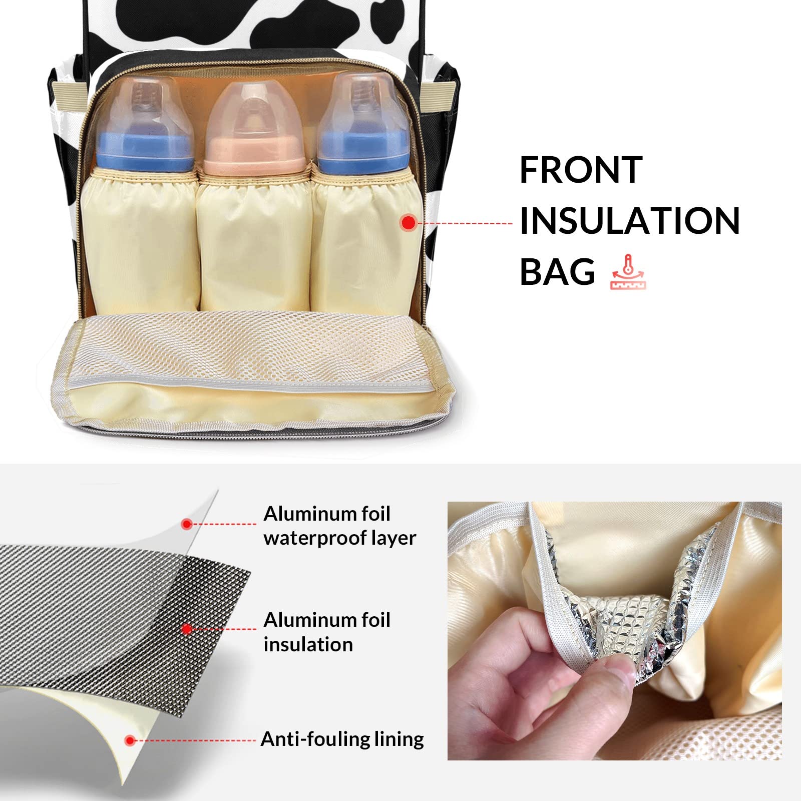Custom Personalized Cow Print Diaper Backpack - Name Embossed Mummy Bag for Baby Essentials | Perfect Baby Shower Gift & Travel Nappy Organizer