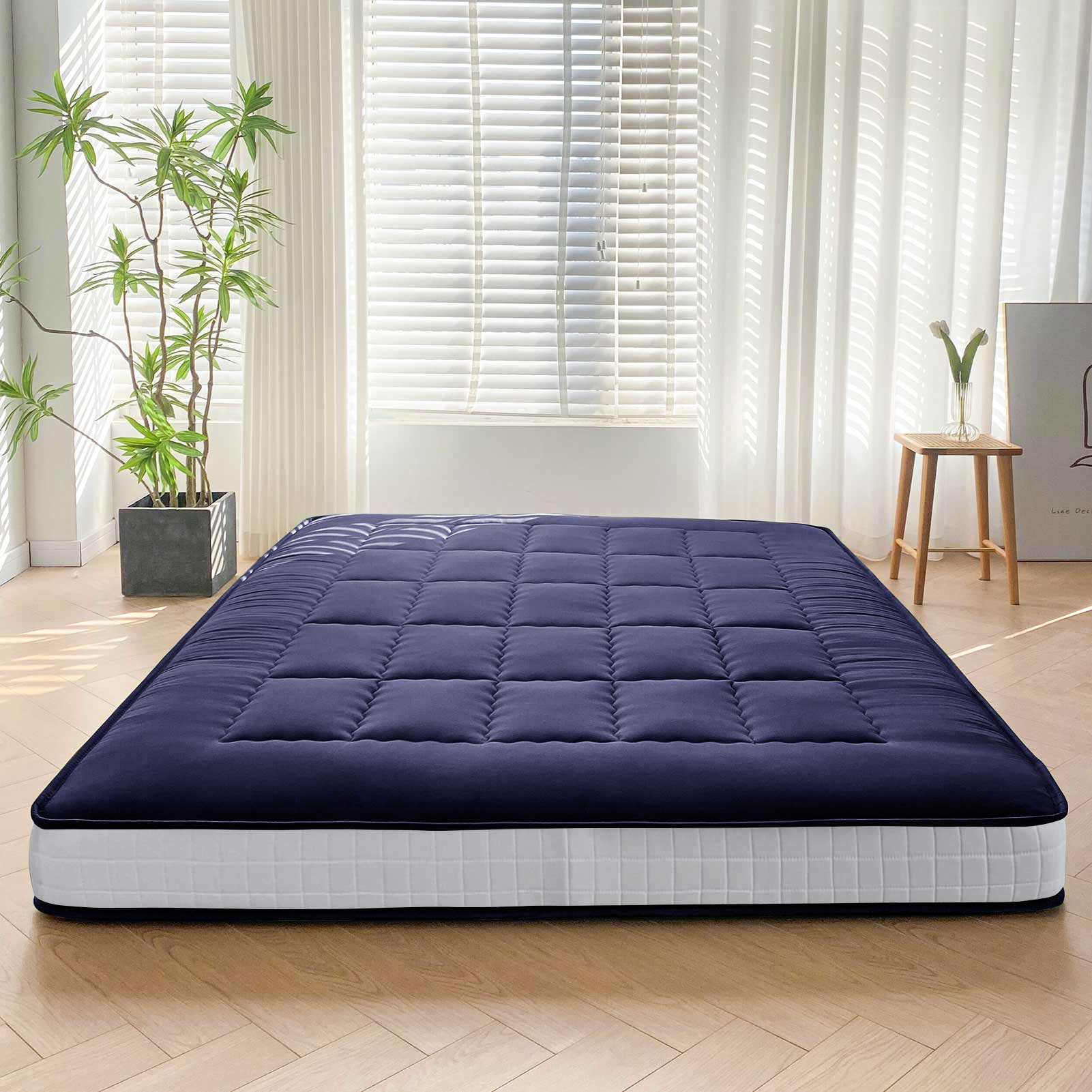 MAXYOYO 6-Inch Extra Thick Japanese Futon Mattress with Rectangle Quilting - Stylish Floor Bed for Home, Guest Room or Small Spaces - Black