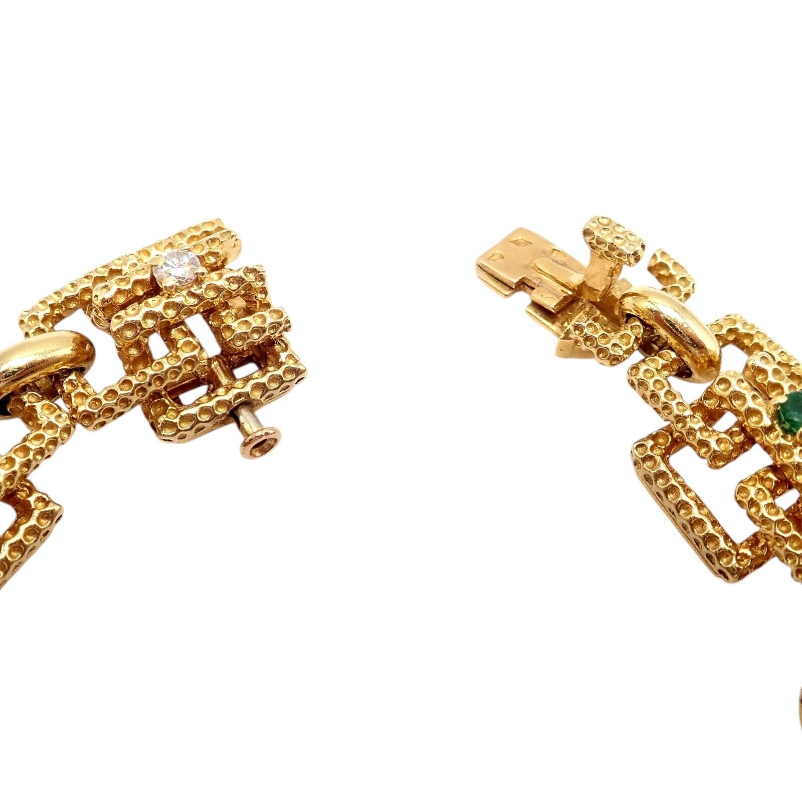Vintage Tiffany & Co France 18k Yellow Gold Diamond Emerald Bracelet - Luxury Jewelry Gift for Women, Anniversary & Special Occasions